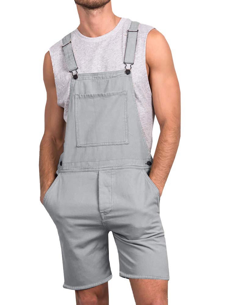 Runcati Men's Casual Bib Overalls - Lightweight Cotton Denim Jumpsuit with Pockets | Loose Fit Shorts for Walking, Hiking & Outdoor Activities