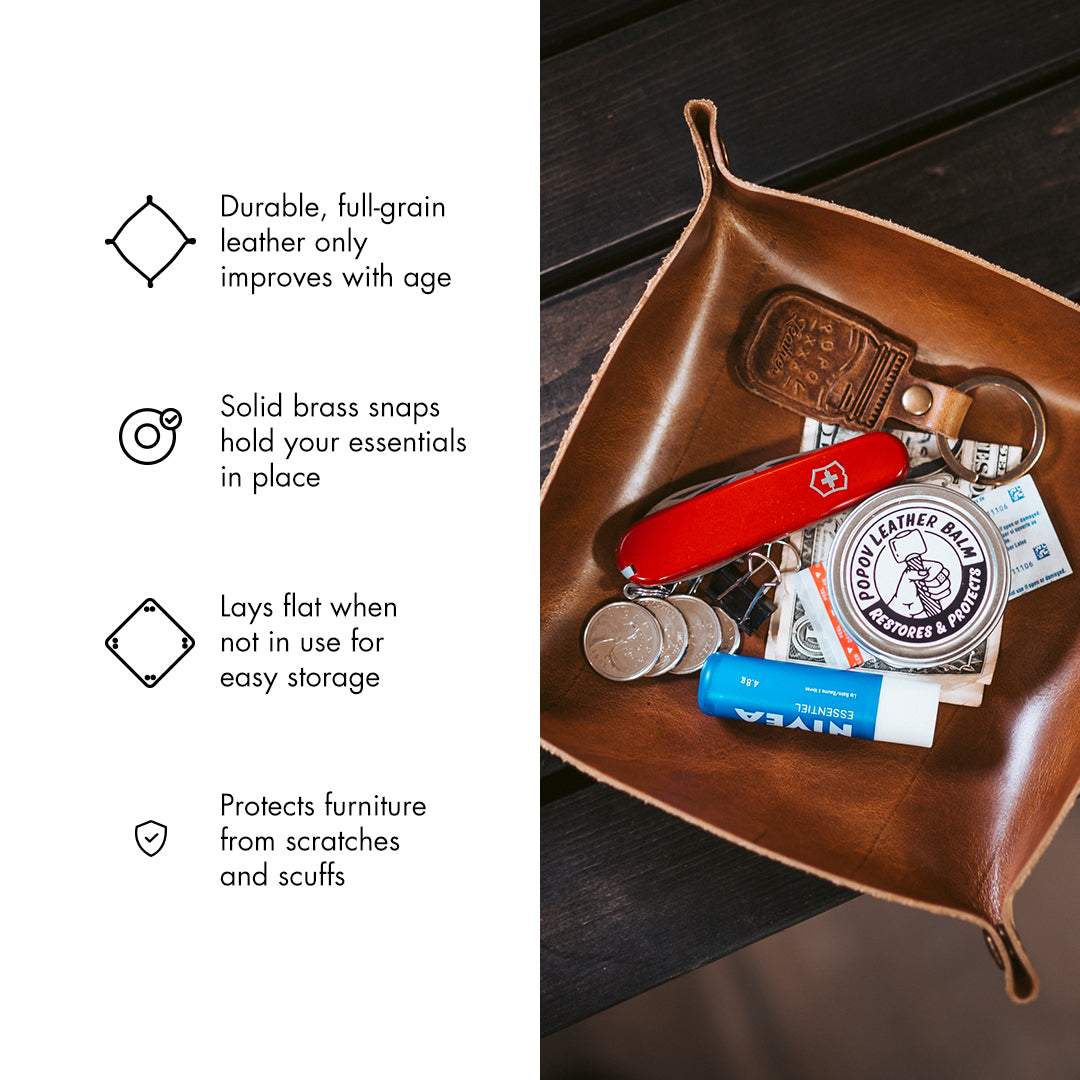 Premium Leather Valet Tray for Keys, Wallet & Jewelry | Handmade Organizer for Dresser, Nightstand & Entryway | Perfect Gift for Men & Women
