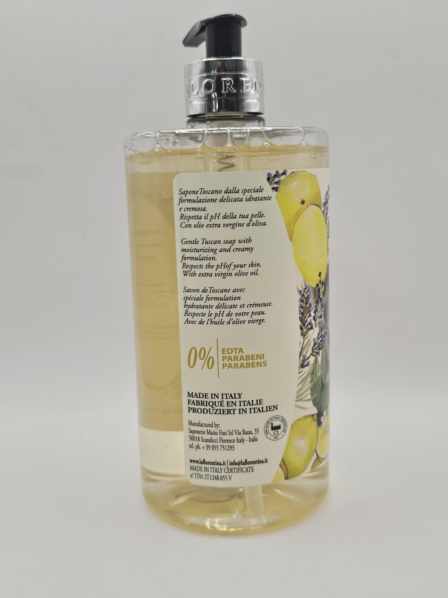 Lemon Lavender Hand Soap 25.3 Fl Oz - Natural Italian-Made Liquid Hand Wash for Bathroom & Kitchen - Refreshing Scent for Home, Office & Spa Use