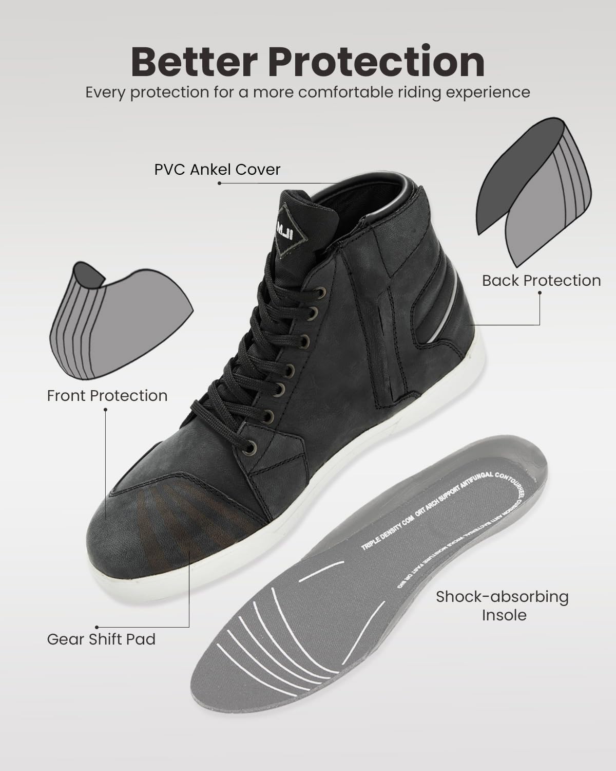 ILM Men's Motorcycle Riding Shoes - Anti-Slip Leather Waterproof Breathable Street Bike Boots - Protective Gear for Urban Commuting & Long Distance Rides (UB32)