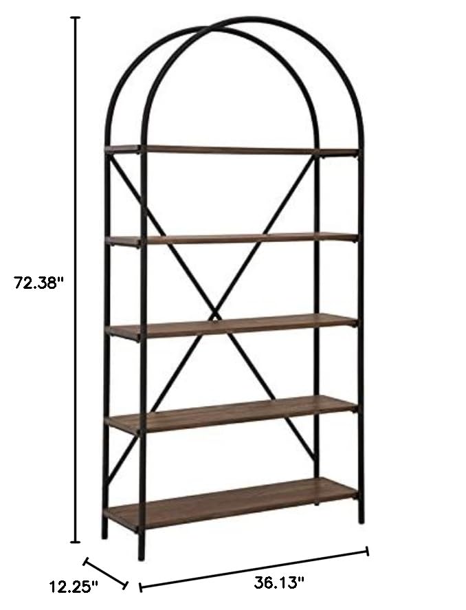 BOWERY HILL 5 Shelf Bookcase - Brown & Black Wooden Bookshelf for Living Room, Bedroom, Office - Perfect for Home Decor, Book Storage, and Display Organizer