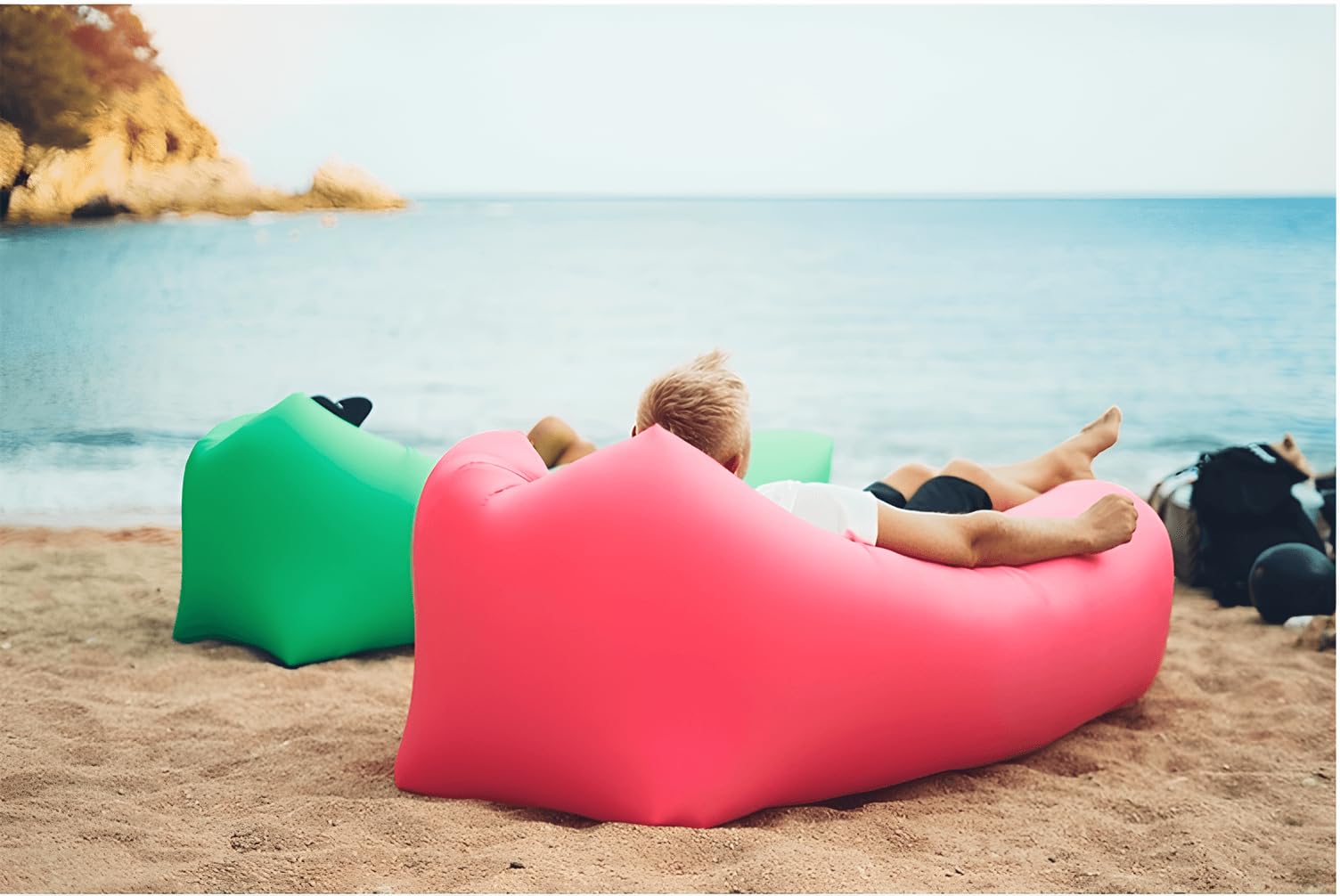 Inflatable Lounger Air Sofa Hammock - Portable Waterproof Camping Couch with Anti-Leak Valve for Outdoor, Beach, Hiking, Picnics & Music Festivals - Perfect for Relaxing in Backyard, Park or Poolside (Purple)