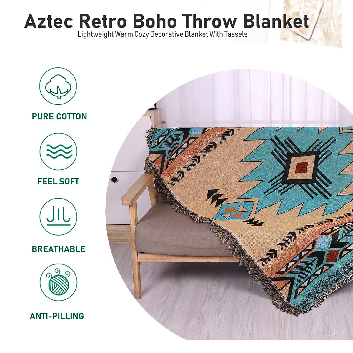 Aztec Throw Blanket - Soft Navajo Indian Blanket & Boho Western Decor | 51x63 Inch Couch Cover for Bed, Sofa, Living Room | Perfect for Home Decor, Cozy Nights & Beach Travel