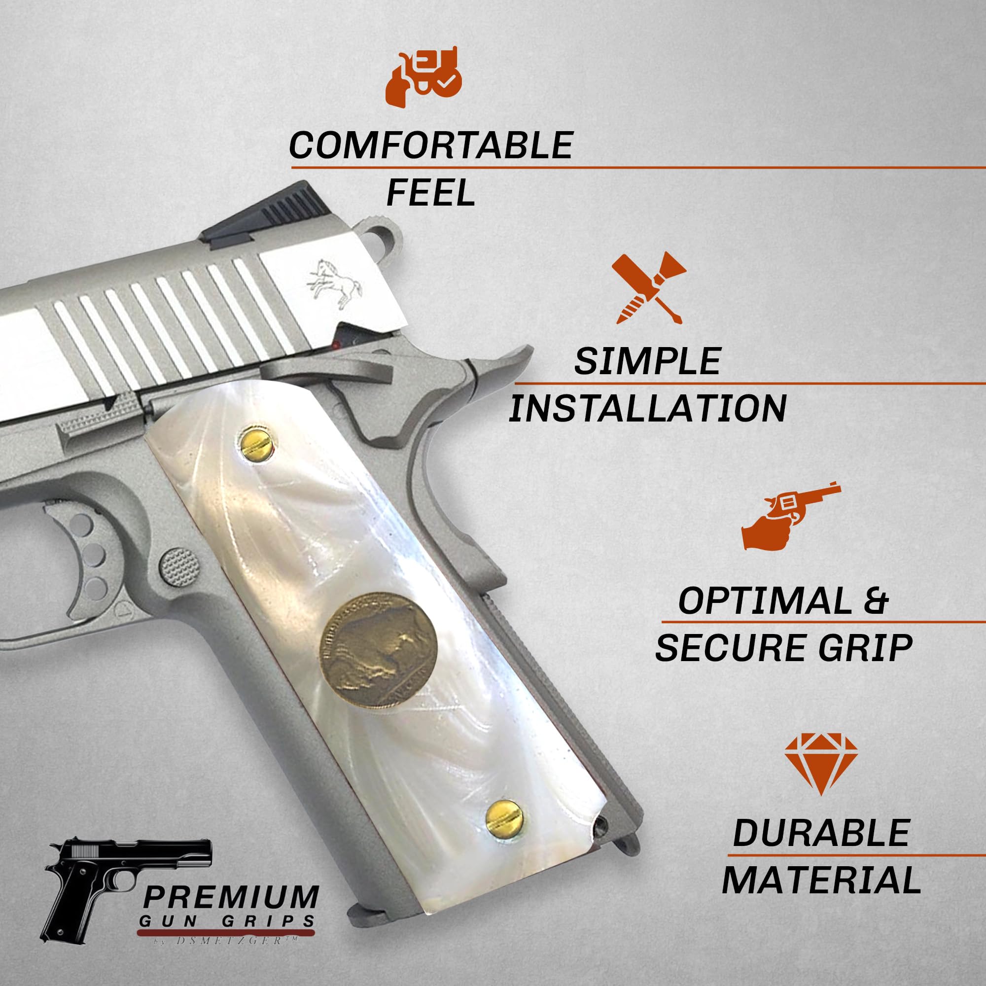 Premium Gun Grips for Full Size 1911 - Pearl White with Black & Gold Eagle Design - Compatible with Government Models & Clones (Taurus, S&W, Springfield, Rock Island) - Perfect for Competitive Shooting, Hunting & Firearm Enthusiasts