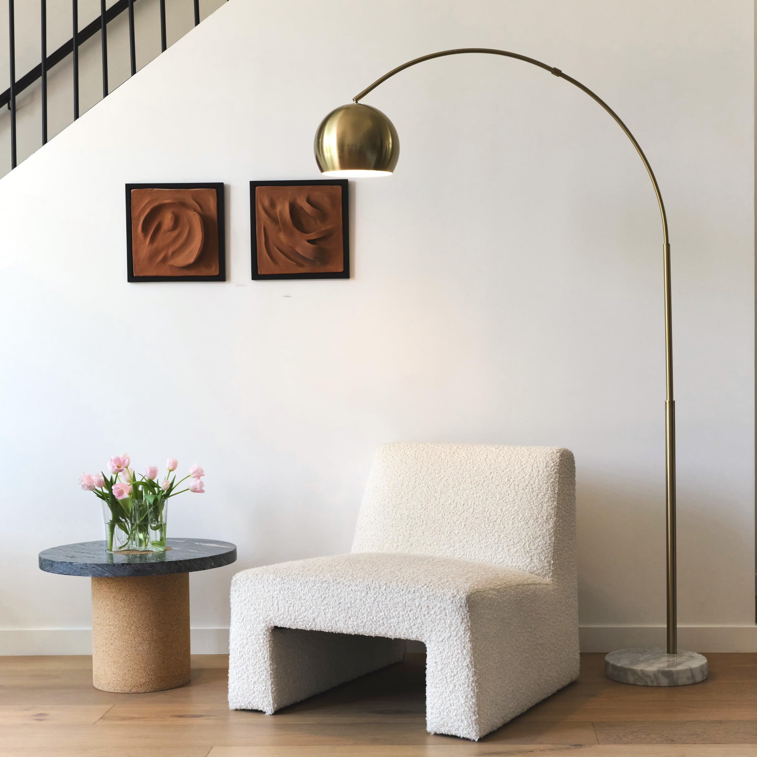 Brightech Olivia Arc Floor Lamp - Modern LED Standing Lamp for Living Room, Bedroom & Office - Adjustable Tall Lamp with Brass/Gold Finish - Perfect for Reading, Working & Home Decor