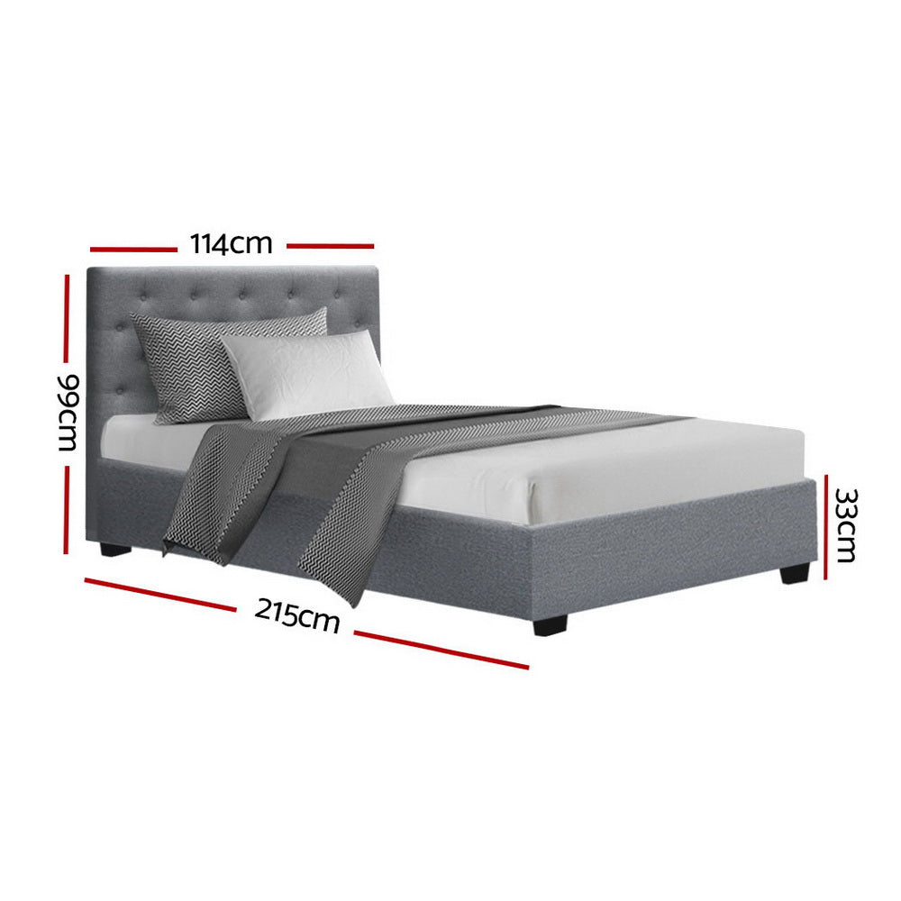 Dorilla Gas Lift Storage King Single Bed Frame in Grey - Space-Saving Bed with Underbed Storage for Small Apartments & Dorm Rooms