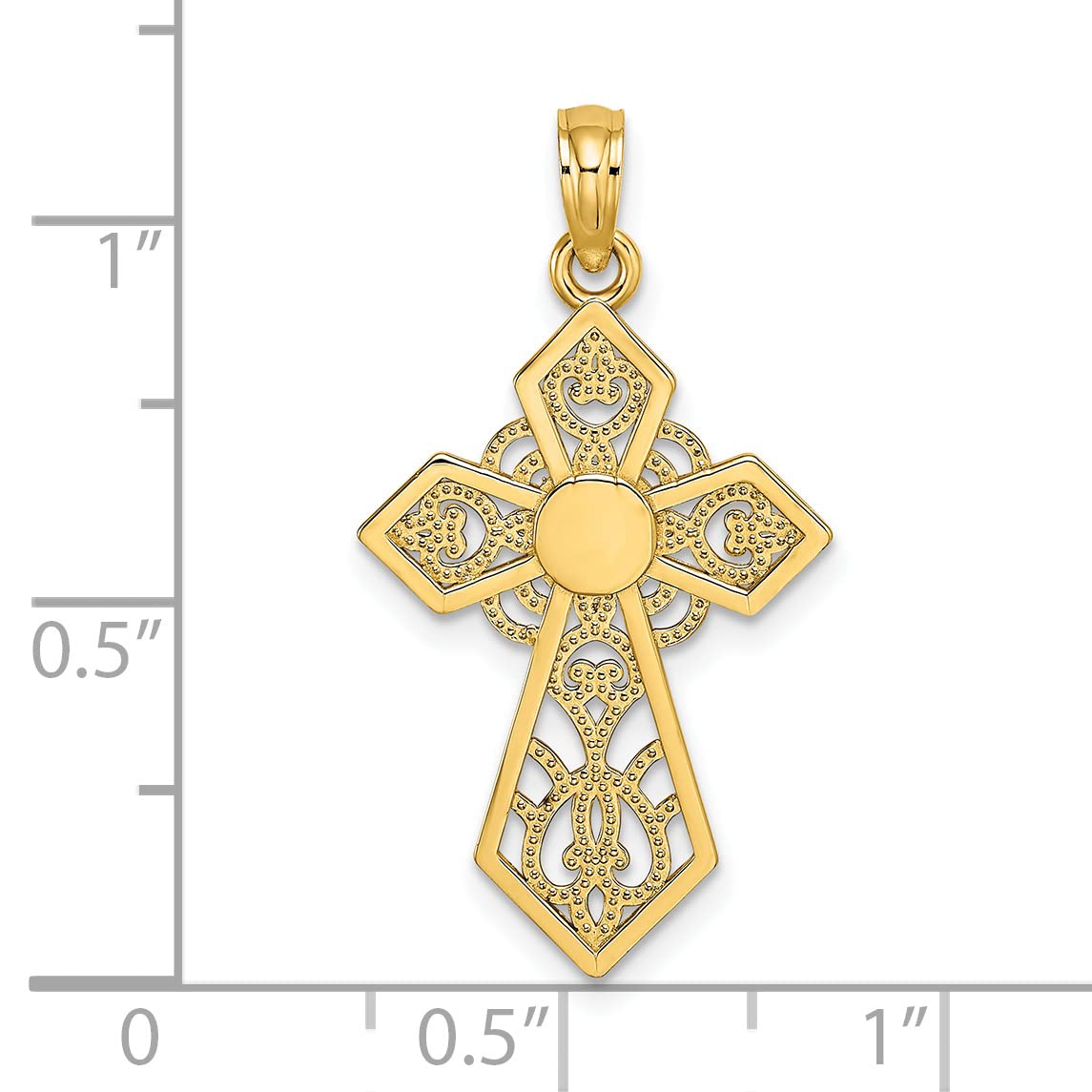 14k Yellow Gold Polished & Lace Cross Charm Necklace for Women - Elegant Religious Jewelry Gift for Baptism, Confirmation, First Communion & Everyday Wear