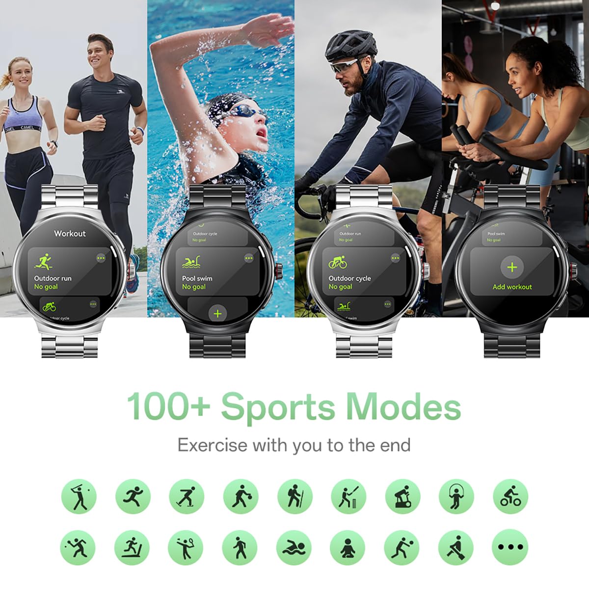 Prime3 Upgraded Stainless Steel Smart Watch for Men - 1.43'' AMOLED Display, Bluetooth 5.3, 100+ Sports Modes Fitness Tracker, IP68 Waterproof, Heart Rate & SpO2 Monitor, Compatible with Android & iOS | Perfect for Workouts, Running, Swimming & Daily Health Tracking