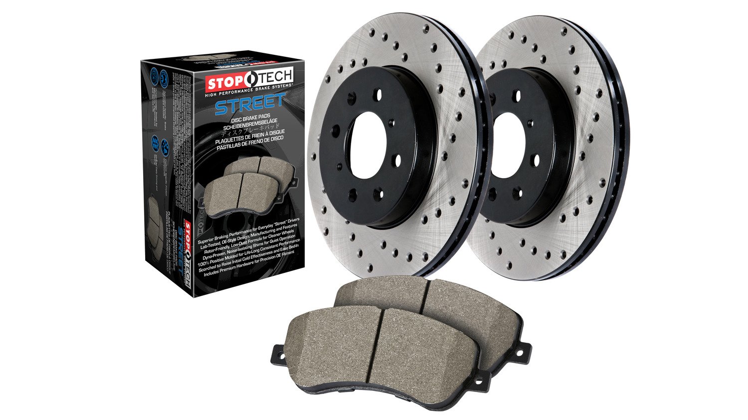 Stoptech 939.33517 Street Axle Pack Drilled - Rear Performance Brake Kit for Cars & Trucks | Perfect for Street Racing & Daily Driving