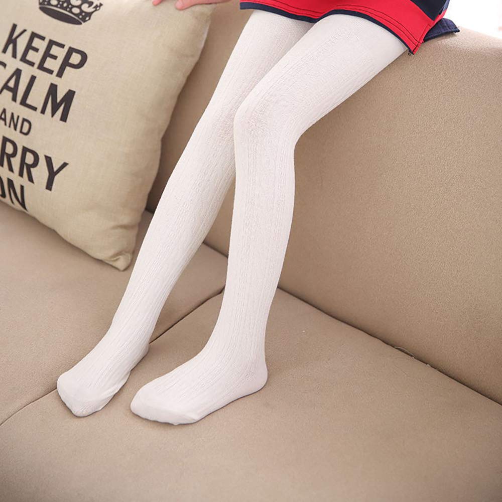 TechCity Girls' Seamless Cotton Cable Knit Tights & Leggings for Toddlers (2-14 Years) - Soft Stretchy Stockings for School, Play & Winter Warmth
