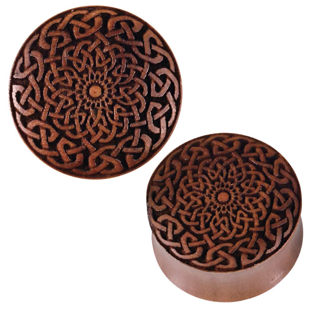 Brown Braided Wooden Plug Sawo Tribal Ear Expander with Laser Engraving - Perfect for Stretching Earlobes and Alternative Fashion Style