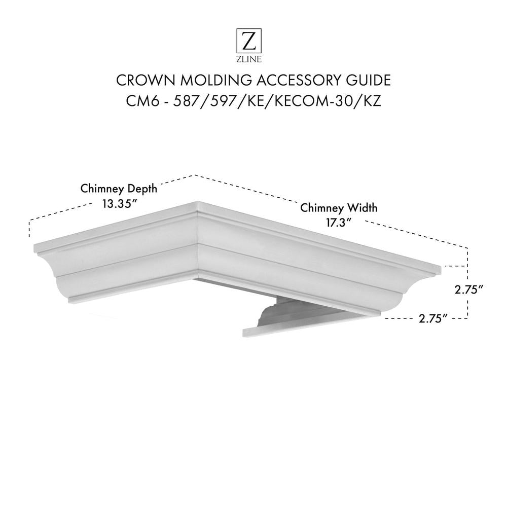 ZLINE CM6 Stainless Steel Crown Molding for 587/597/KE/KECOM 30/KZ Wall Range Hoods - Perfect for Kitchen Remodeling & Modern Home Upgrade