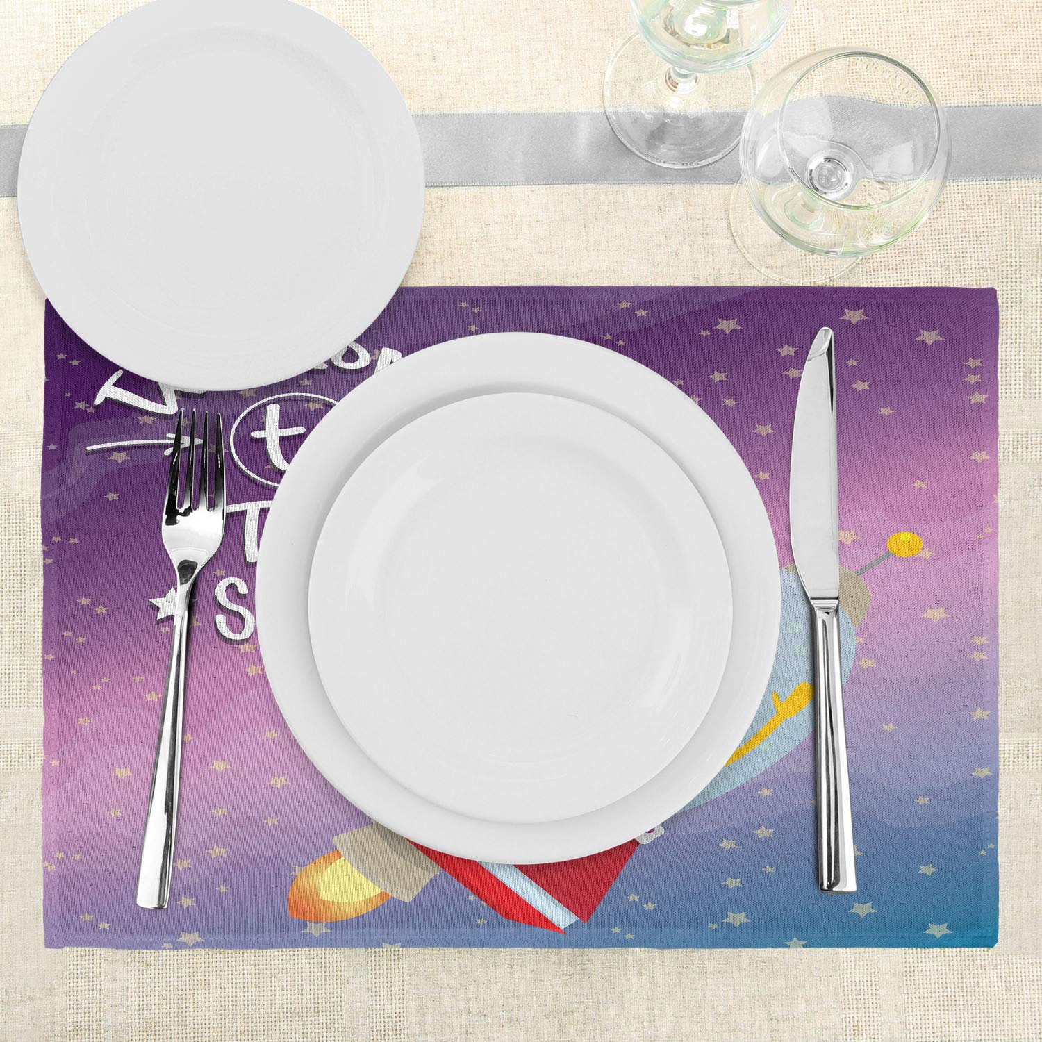 Ambesonne Outer Space Place Mats Set of 4 - Retro Style Milky Way Travel Print Washable Fabric Placemats for Dining Table & Kitchen Decor in Purple Blue | Perfect for Sci-Fi Themed Parties & Modern Home Decor