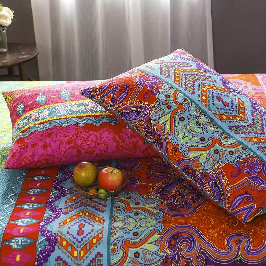 Feelyou Bohemian Duvet Cover Set 3-Piece - Exotic Style Boho Bedding with Zipper Closure, Full Size Microfiber Comforter Cover - Perfect for Bohemian Bedroom Decor, Guest Rooms & Cozy Retreats