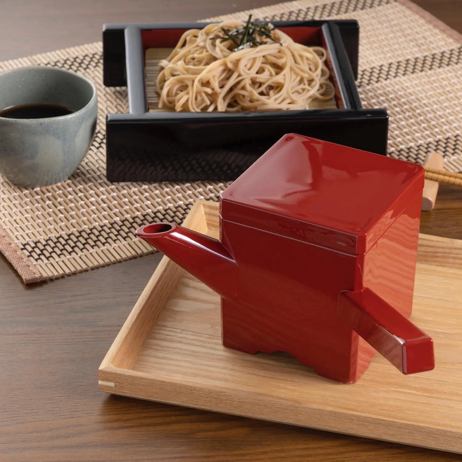 Premium Fukui Craft Square Yutou Soba Broth Pot - Authentic Japanese Noodle Soup Cooking Pot, Red - Perfect for Ramen, Udon & Hot Pot at Home