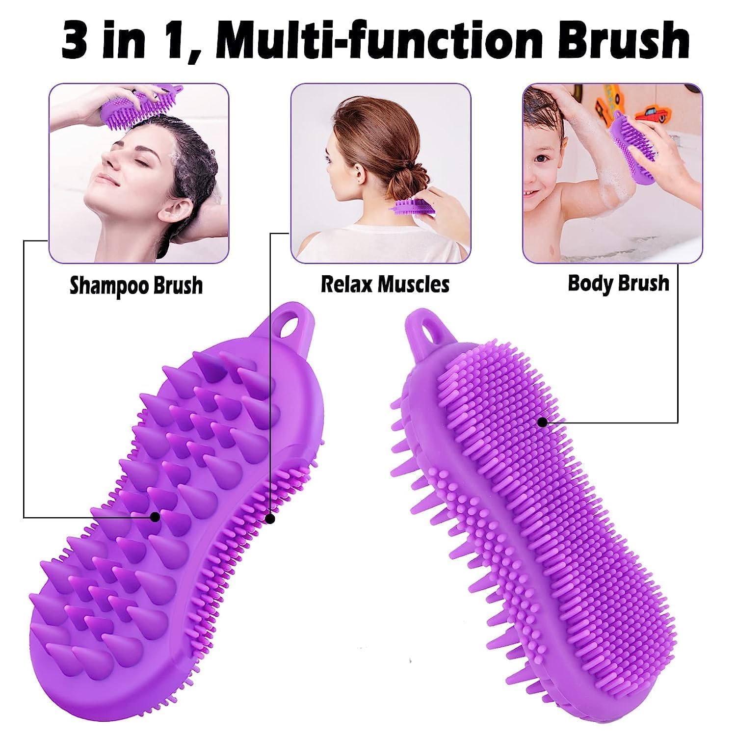 Toriox 3-in-1 Silicone Body Brush for Shower & Massage - Double Sided Exfoliating Brush for Women, Men & Baby Sensitive Skin - Easy Clean Bath Brush for Relaxation & Skin Care