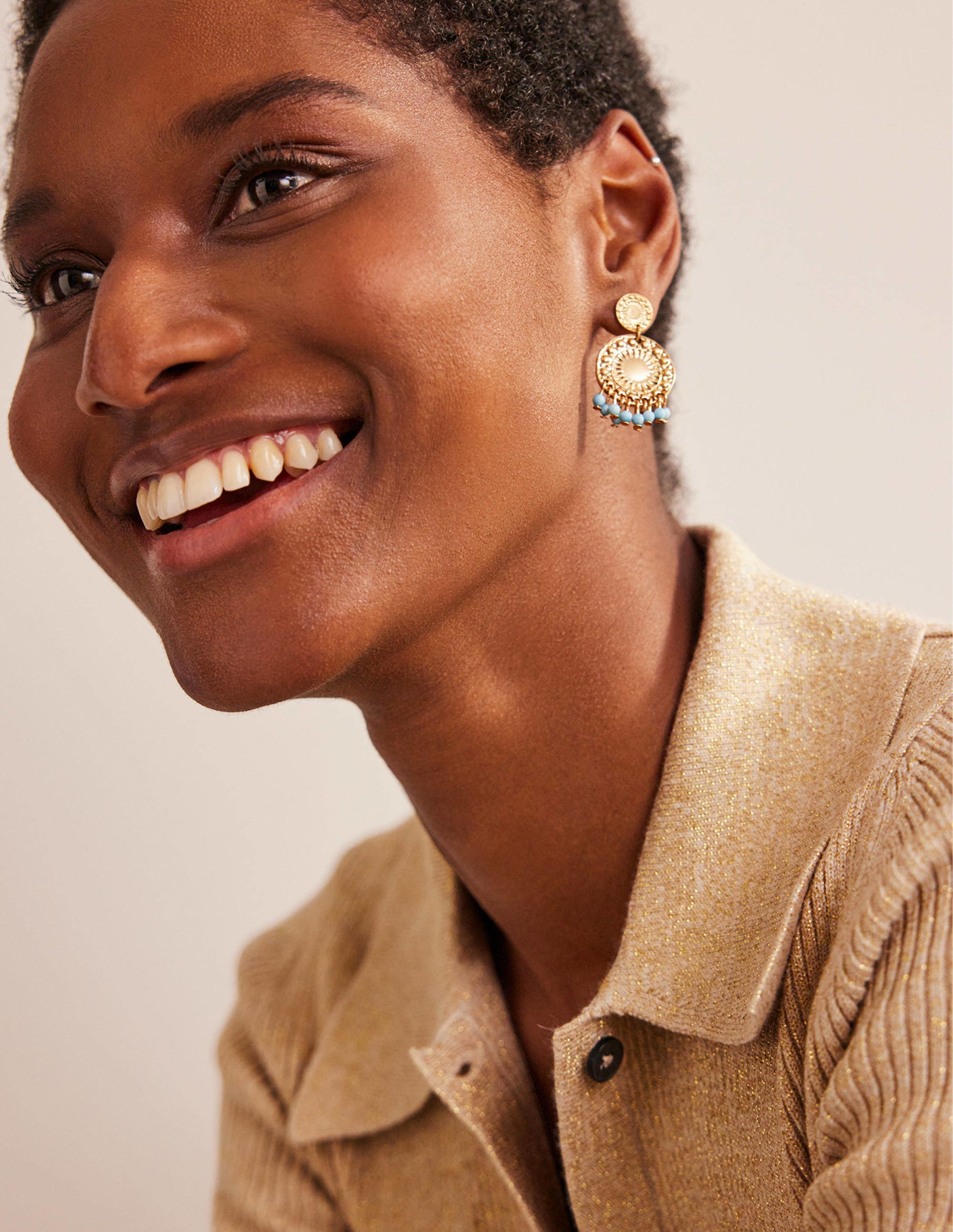Blue Beaded Coin Earrings for Women - Boho Dangle Jewelry for Casual Wear & Party Outfits
