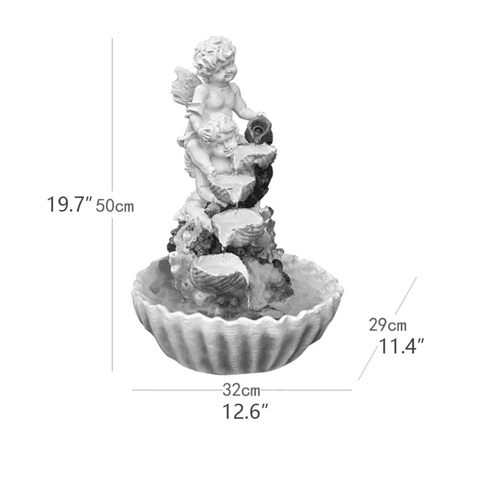 LLRZ Modern Angel Desk Fountain with LED Light - Indoor Tabletop Waterfall Decor for Living Room, Office, Meditation & Relaxation - White Cascading Water Fountain for Home & Workspace