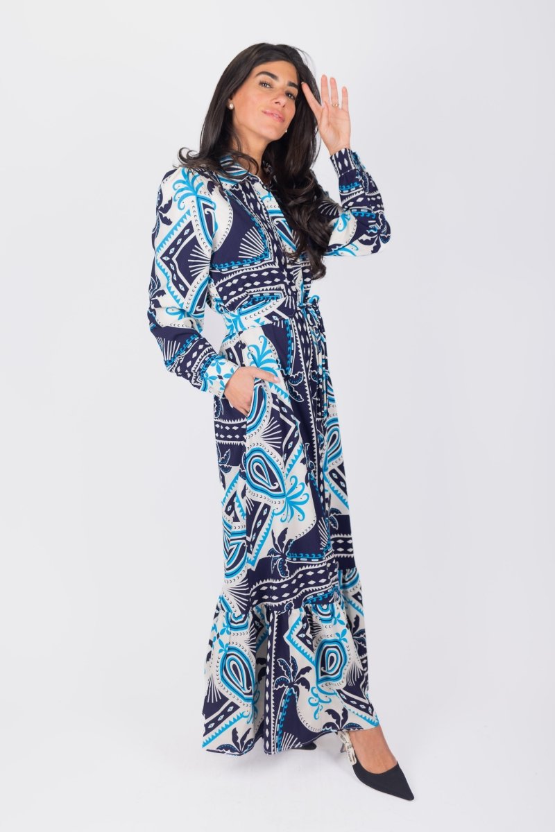 LEXI DRESS in Ivory & Blue - Women's Floral Summer Maxi Dress for Beach Vacation, Wedding Guest & Casual Outings