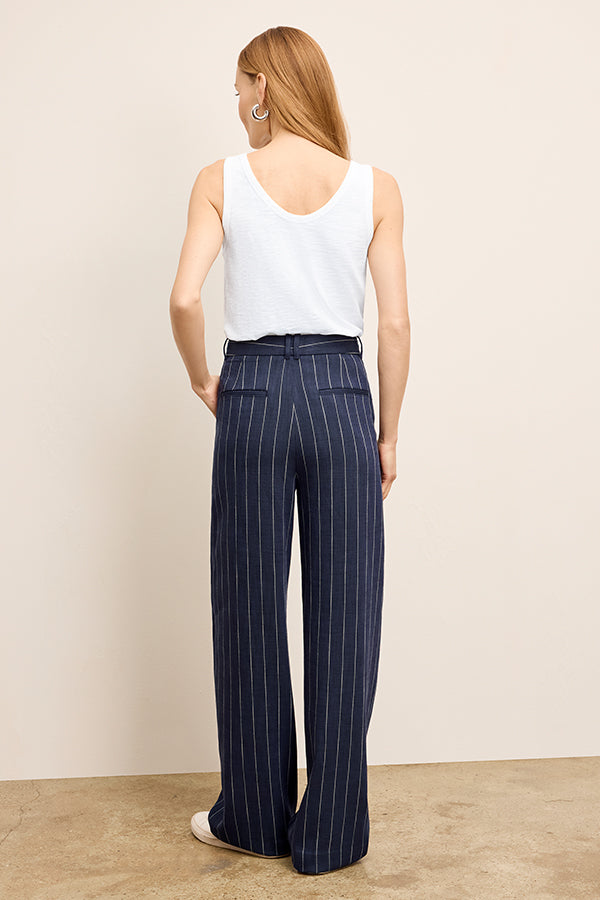 Fitz Pleated Summer Pinstripe Trousers for Men - Navy/Ivory Stripe - Office Wear & Casual Summer Outfits