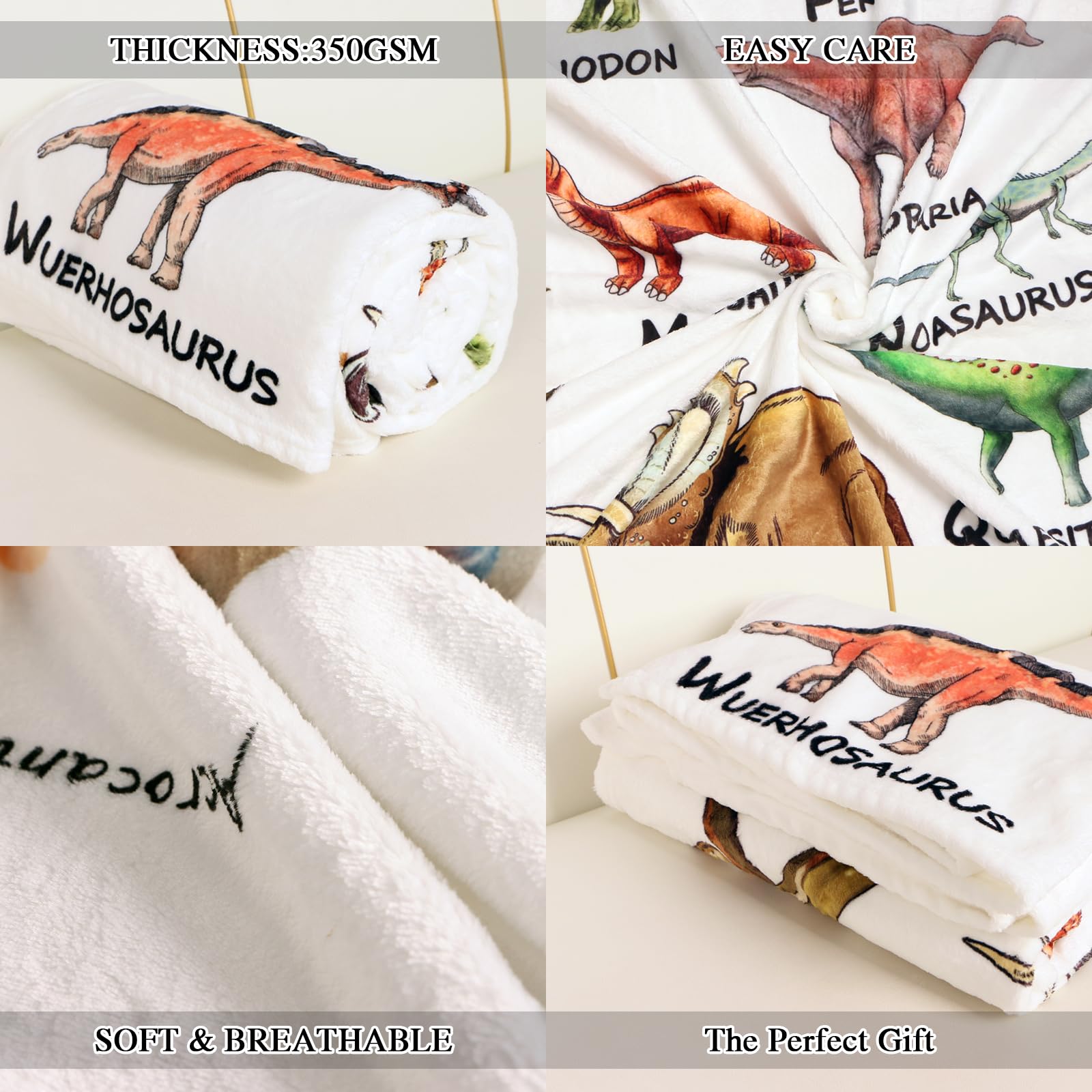 Dinosaur Blanket for Boys & Kids - 350GSM Ultra Soft Flannel Blanket - Perfect for Bed, Sofa, Camping & School Nap - 50x60 Inches - Cozy Gift for Boys & Children