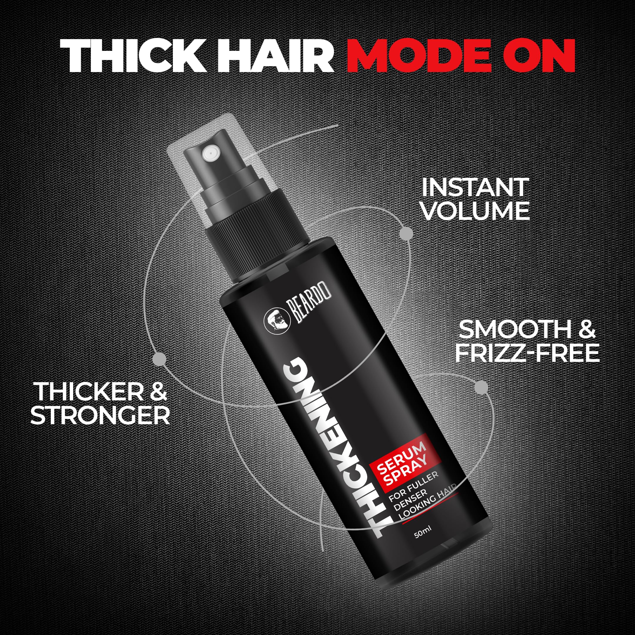 Beardo Thickening Hair Serum Spray for Men - 50ml | Frizz Control, Smooth & Glossy Hair Treatment | Volumizing Hair Spray for Daily Use | Perfect for Travel, Work & Styling On-The-Go