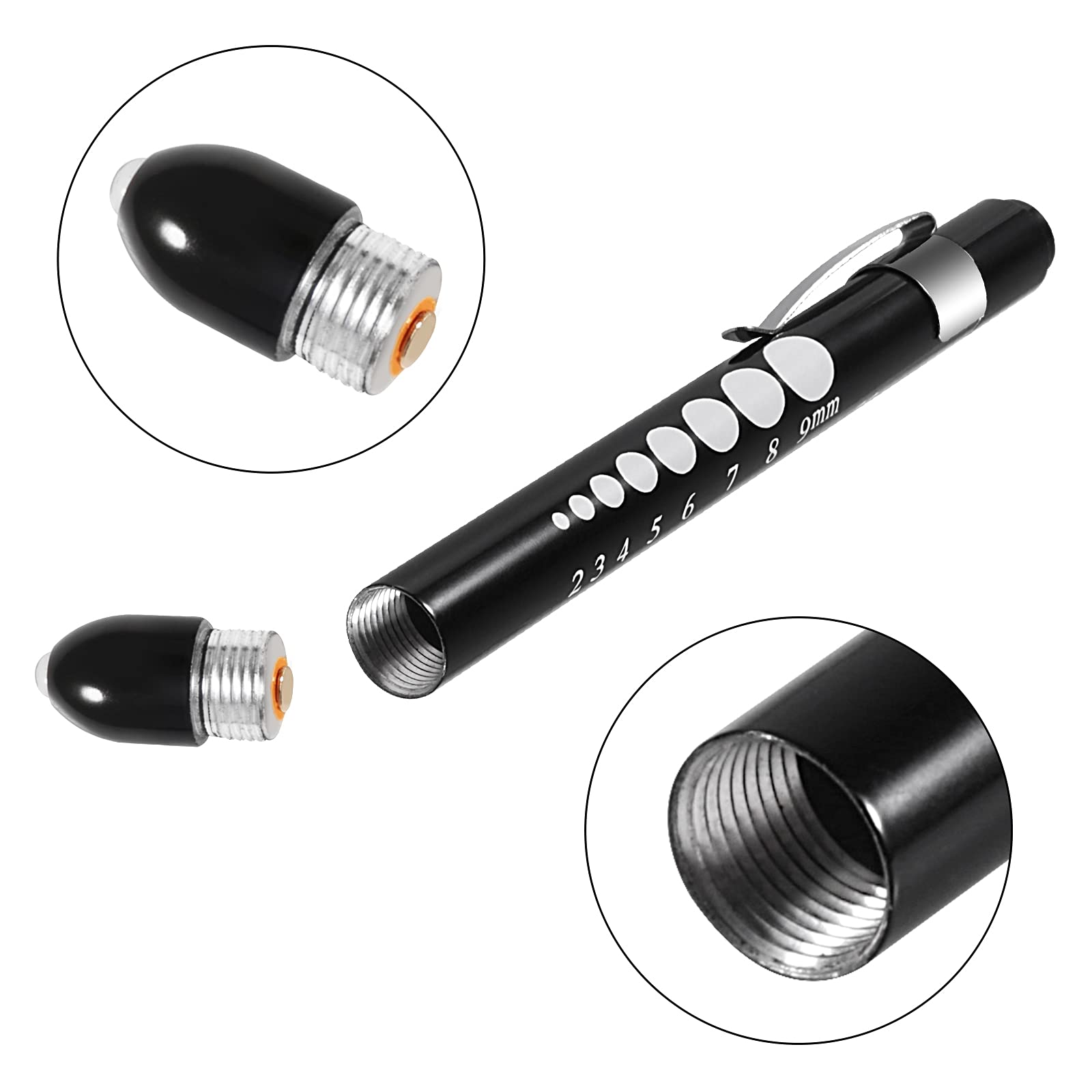 2 Pack LED Pen Light for Nurses & Medical Professionals - Reusable White Light with Pupil Gauge & Ruler (Black & Silver) - Perfect for Eye Exams, Emergency Kits & Clinical Use