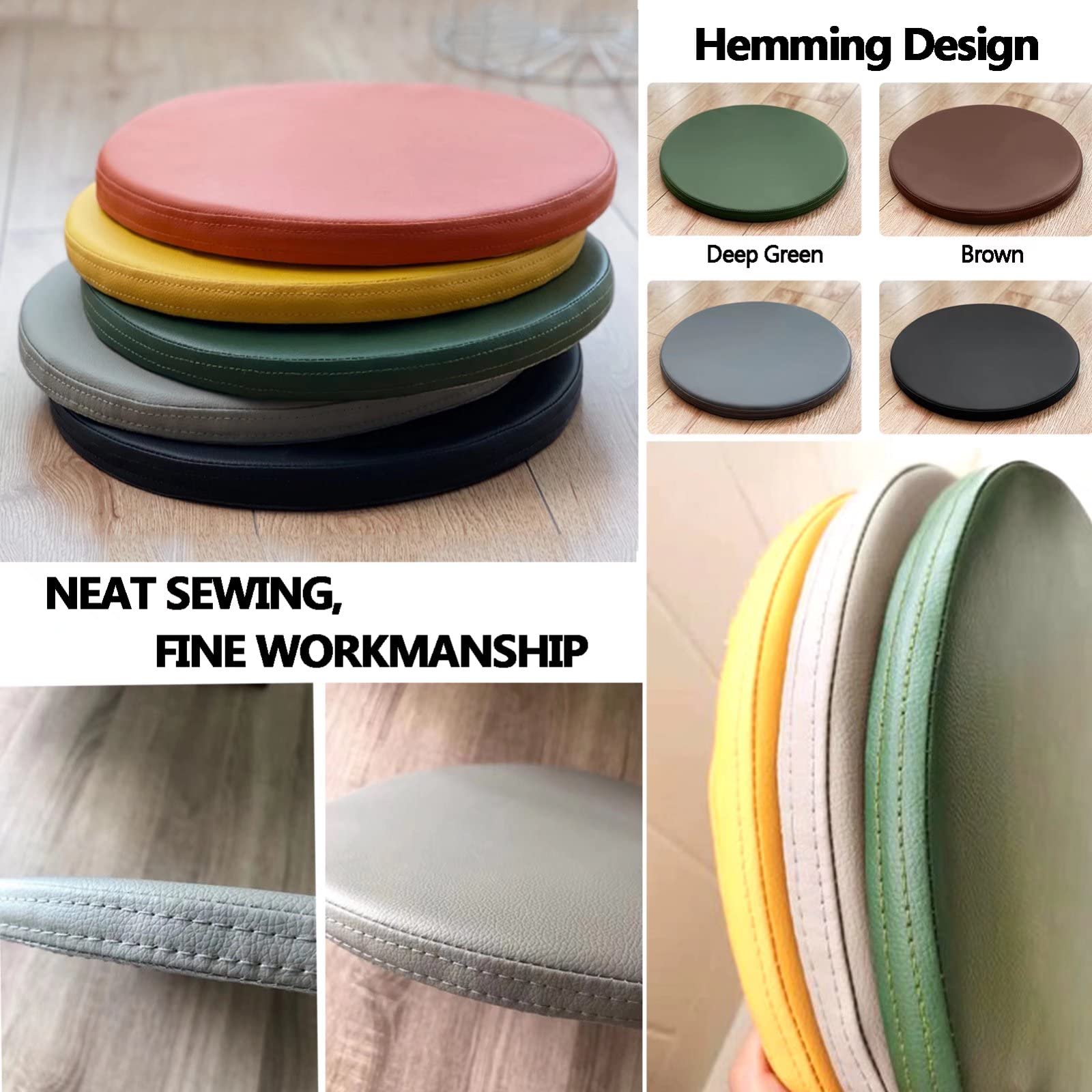 **Round Memory Foam Seat Cushions for Stools & Patio Chairs – Waterproof, Stain-Resistant, Durable Leather Cover – Easy to Clean (Yellow) – Perfect for Outdoor Furniture, Kitchen Bar Stools & Garden Seating**