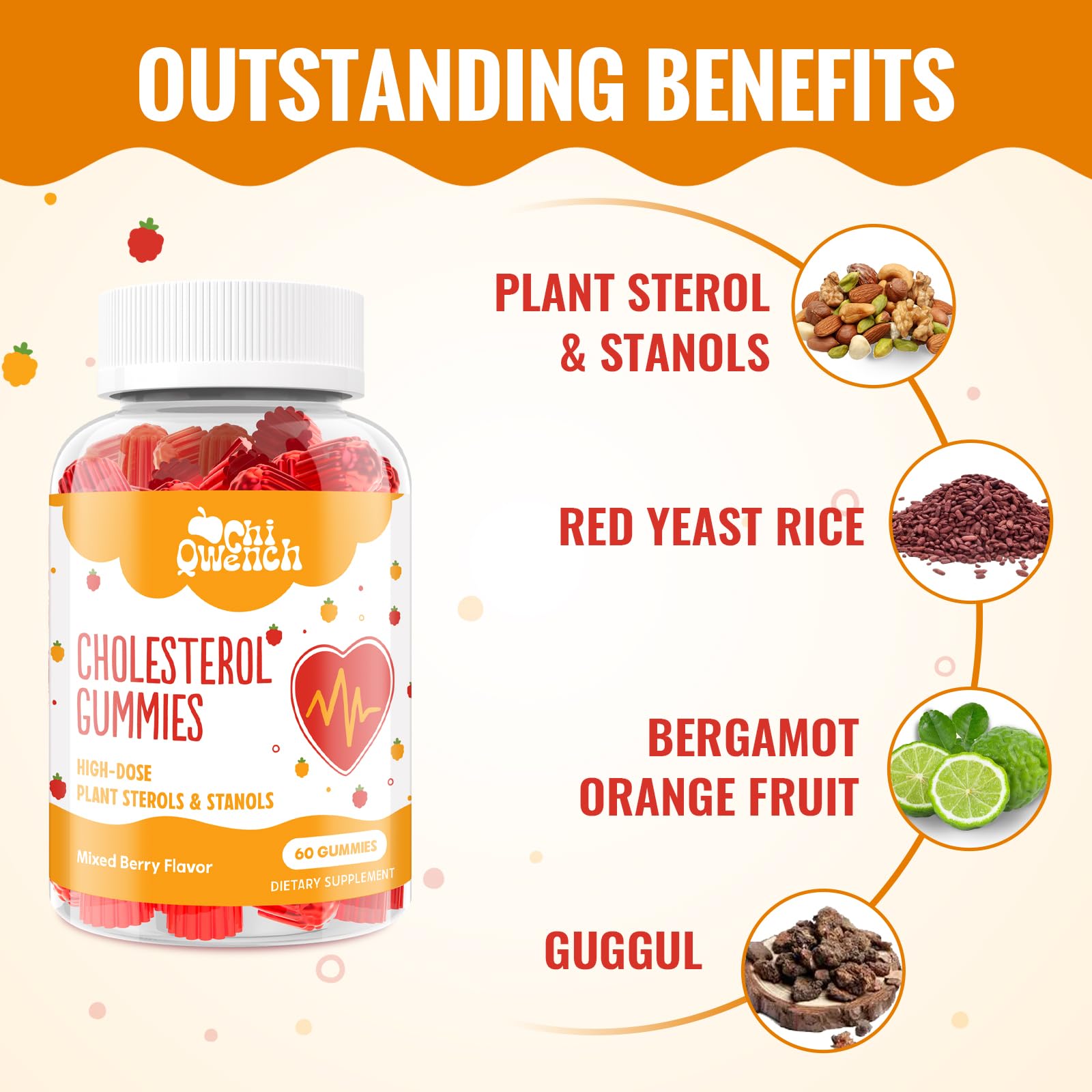 1500mg Plant Sterols & Stanols Cholesterol Support Gummies - Mixed Berry Flavor (120 Count) | Maintains Healthy Cholesterol Levels | Dietary Supplement for Heart Health & Wellness