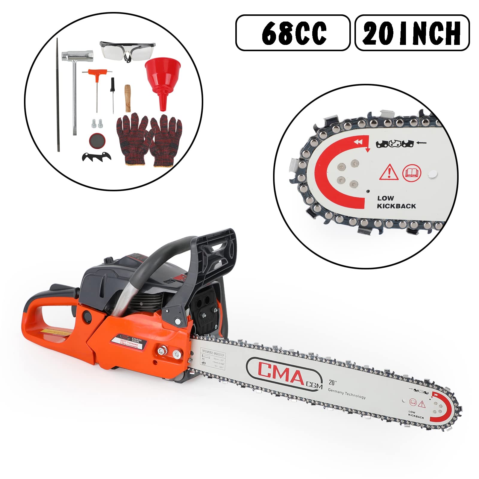 Topteng 20 Inch 68cc Gas Chainsaw - Powerful 20