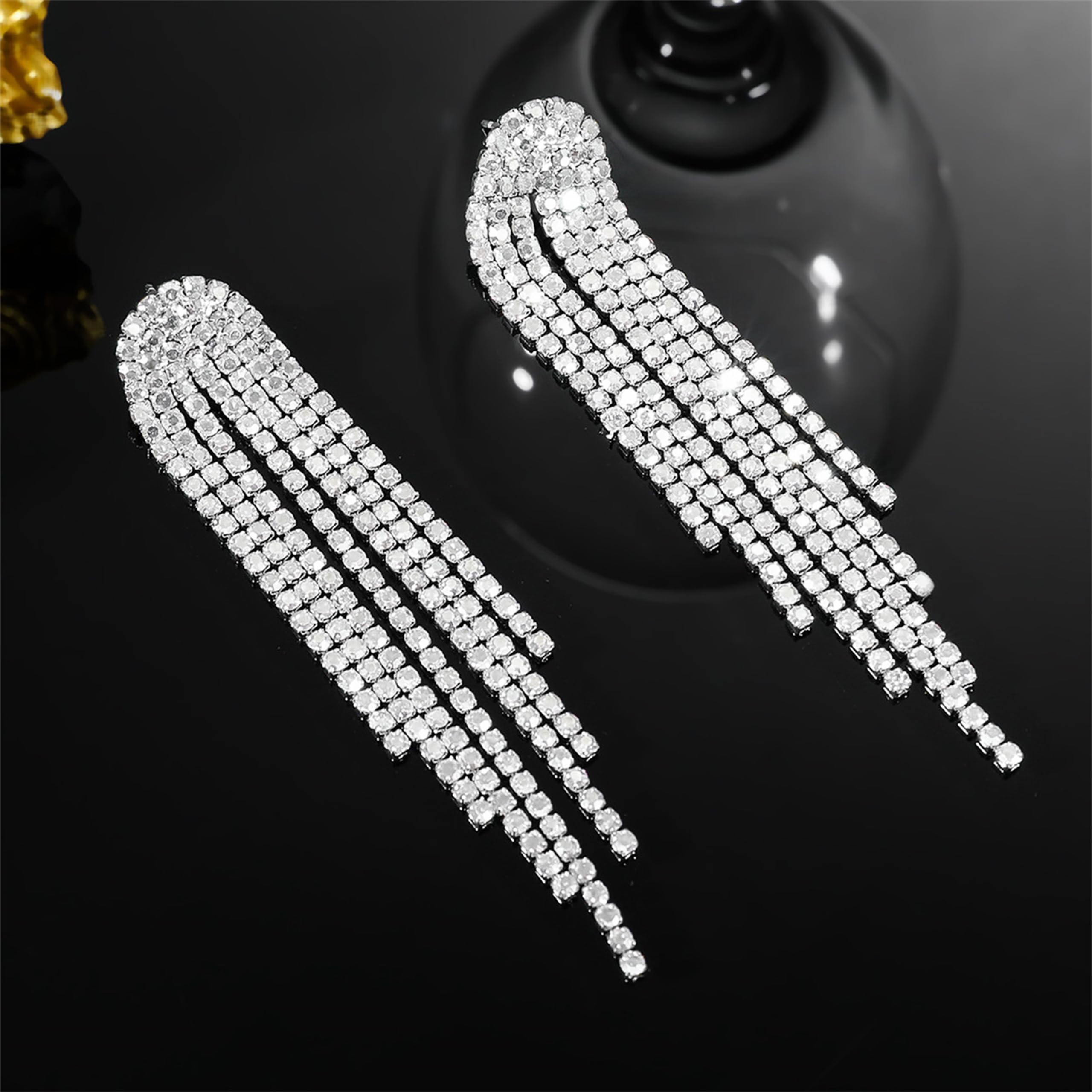 Sparkling Silver Rhinestone Tassel Drop Earrings for Women - Elegant Crystal Fringe Dangle Earrings | Perfect for Prom, Weddings, Parties & Mother's Day Gifts 2024 | Dressy Evening Wear & Special Occasion Jewelry