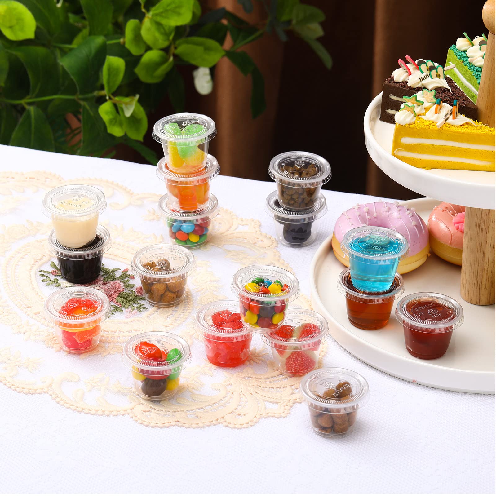 Bokon 2500-Pack 1 oz Clear Plastic Portion Cups with Lids - Airtight Condiment, Dipping Sauce & Salad Dressing Containers - Stackable Souffle Cups for Lunch Prep, Party Catering, Travel & Picnics