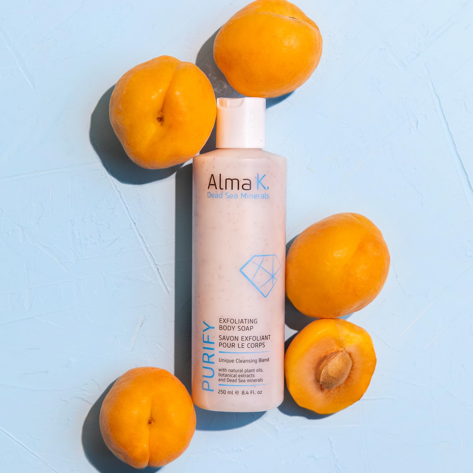 ALMA K Exfoliating Body Soap for Women - Dead Sea Minerals Body Wash with Moisturizing Benefits - Natural Liquid Soap (8.4 oz) - Perfect for Dry Skin & Spa Day Self-Care