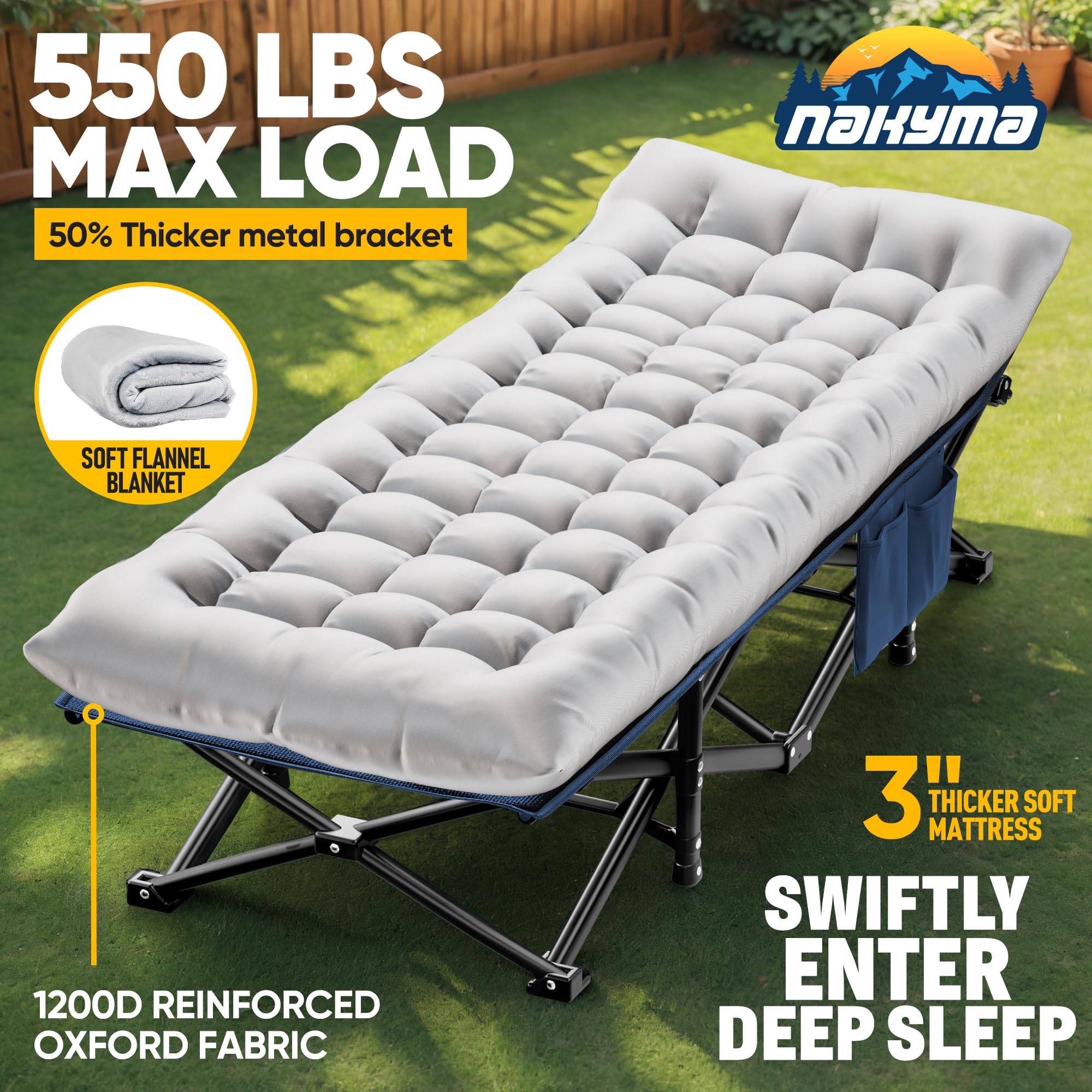 Heavy Duty Camping Cot for Adults with Mattress & Blanket - Portable Folding Sleeping Cot for Outdoor Camping, Hiking, Backpacking & Emergency Preparedness
