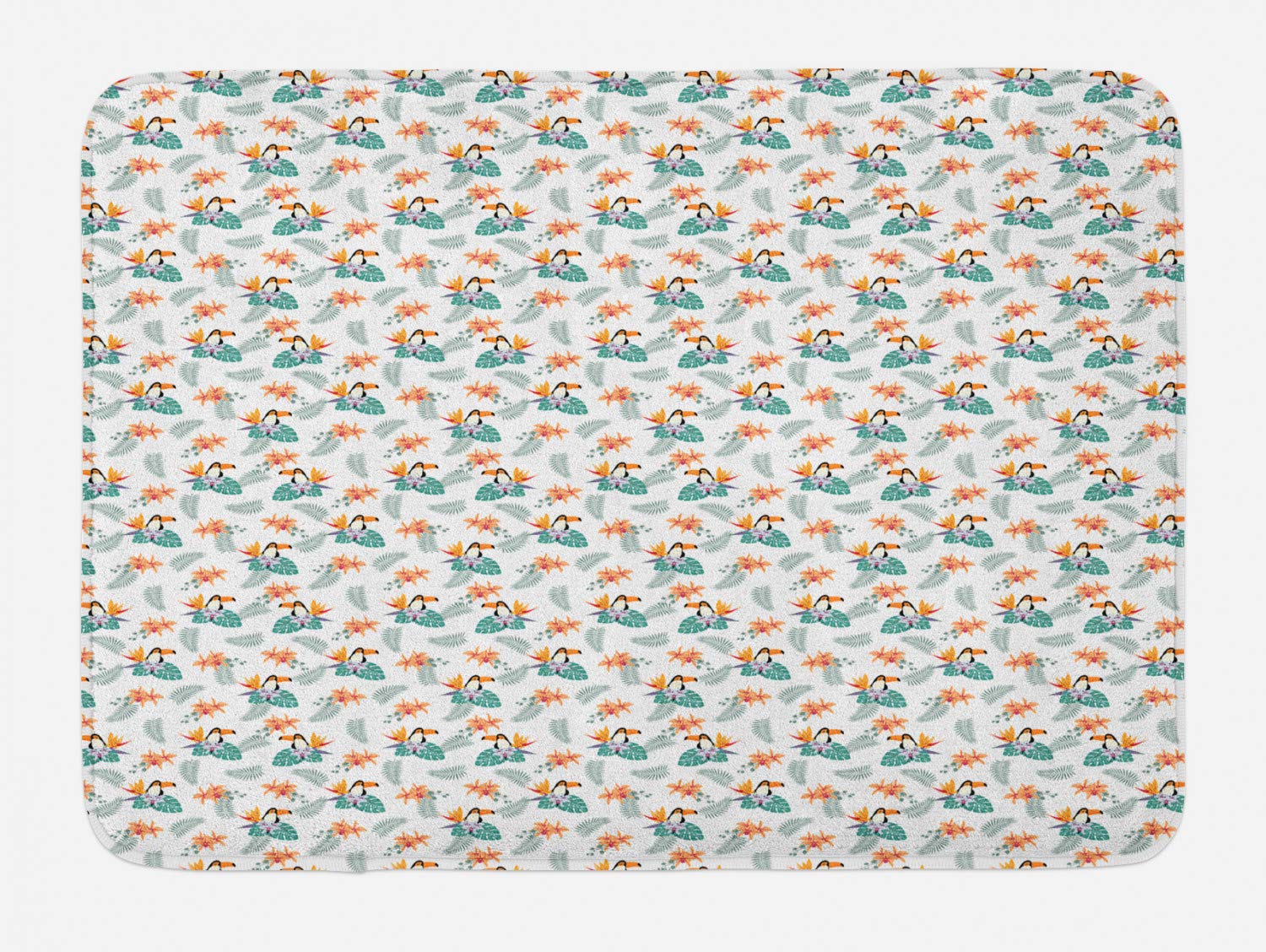 Ambesonne Non-Slip Plush Bath Mat - Tropical Birds & Orchid Flowers Design, 30.2