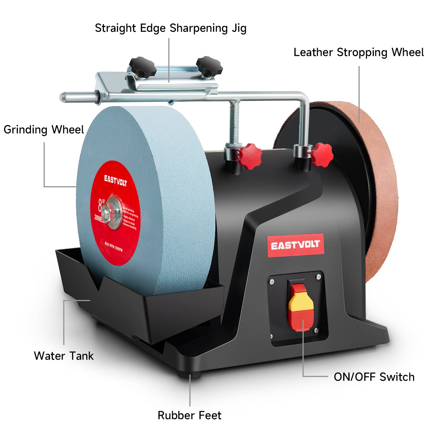 Eastvolt 8 Inch Wet Sharpener - 120RPM Wet Grinding Machine for Kitchen Knives, Woodworking Tools & Chisels | Perfect for Home, Workshop & Professional Use