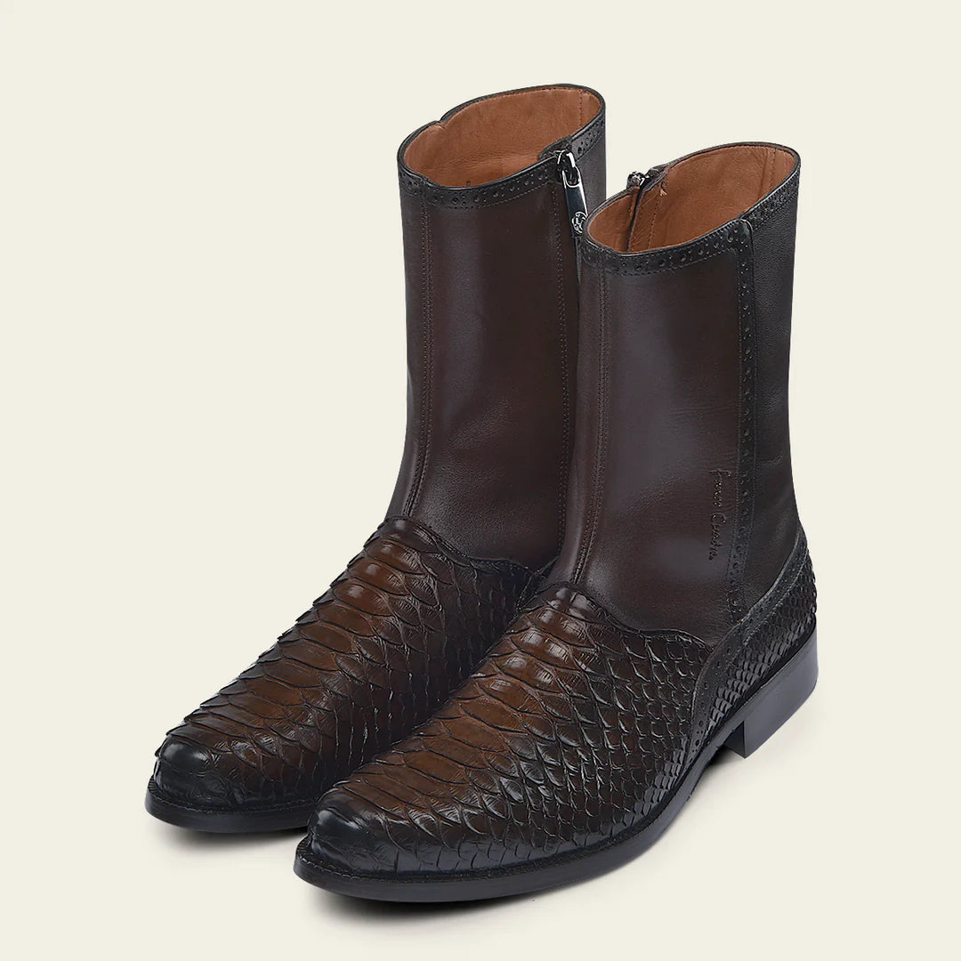 Franco Cuadra Men's Chocolate Brown Python Skin Ankle Boots - Casual Dress Boots for Everyday Wear & Outdoor Adventures