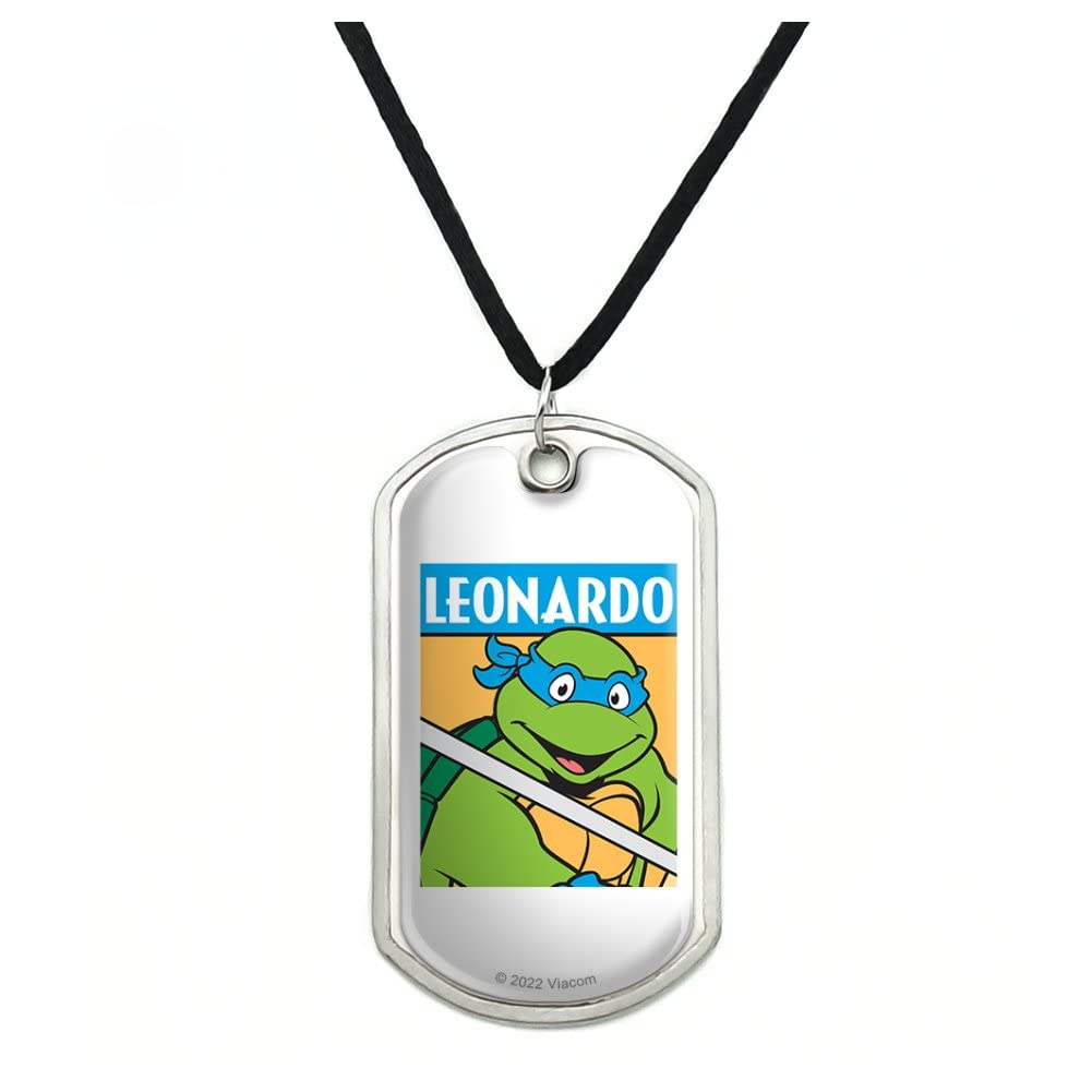 Teenage Mutant Ninja Turtles Leonardo Military Dog Tag Pendant Necklace with Cord - TMNT Collectible Jewelry for Fans & Cosplay | Perfect Gift for Birthday, Halloween & Comic Con