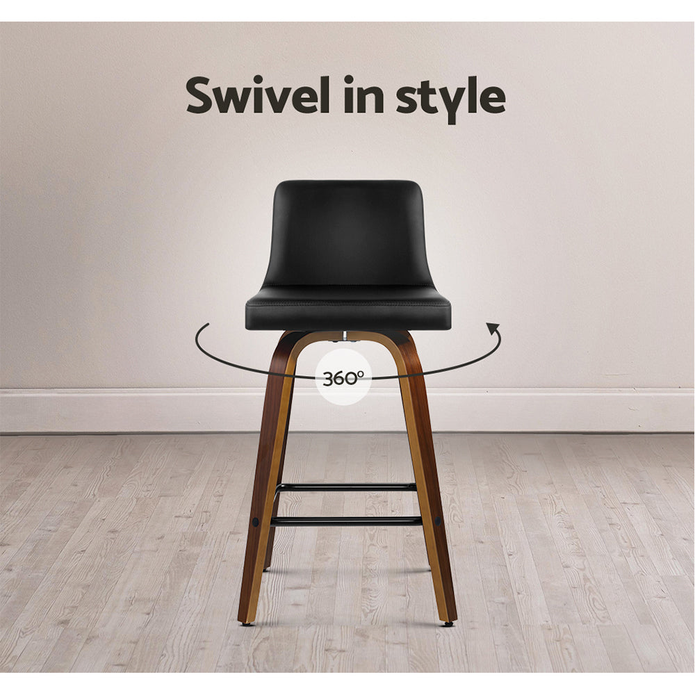 2 Pack Swivel Bar Stools with Leather Padded Seat and Wooden Base - Perfect for Kitchen Island, Home Bar, and Dining Room Decor