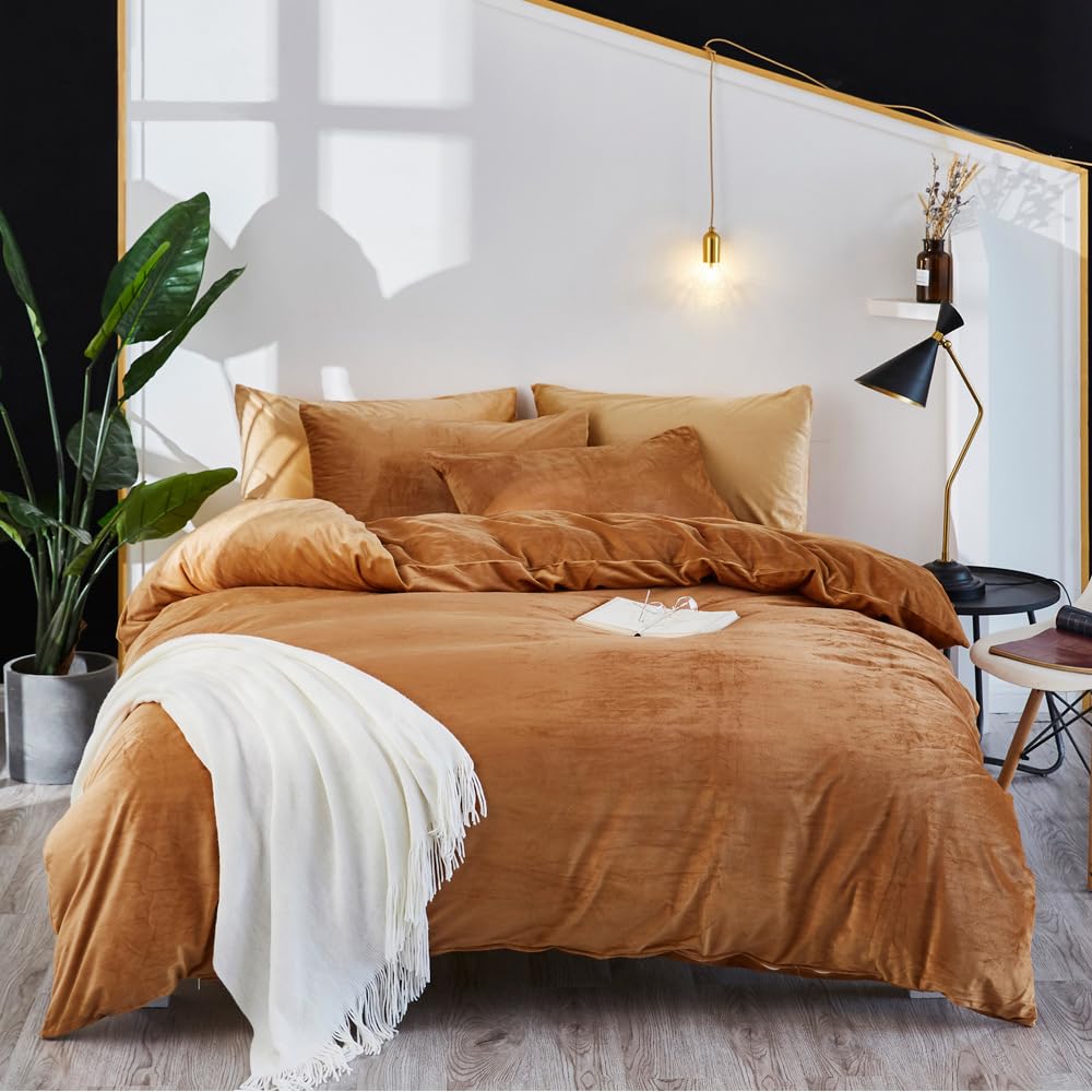 **Houseri Pumpkin Color Velvet Comforter Set - California King Size, Dusty Orange Fluffy Comforter, Warm & Soft Sherpa Lining for Winter - Cozy Bedding for Cold Nights, Guest Rooms & Holiday Decor**