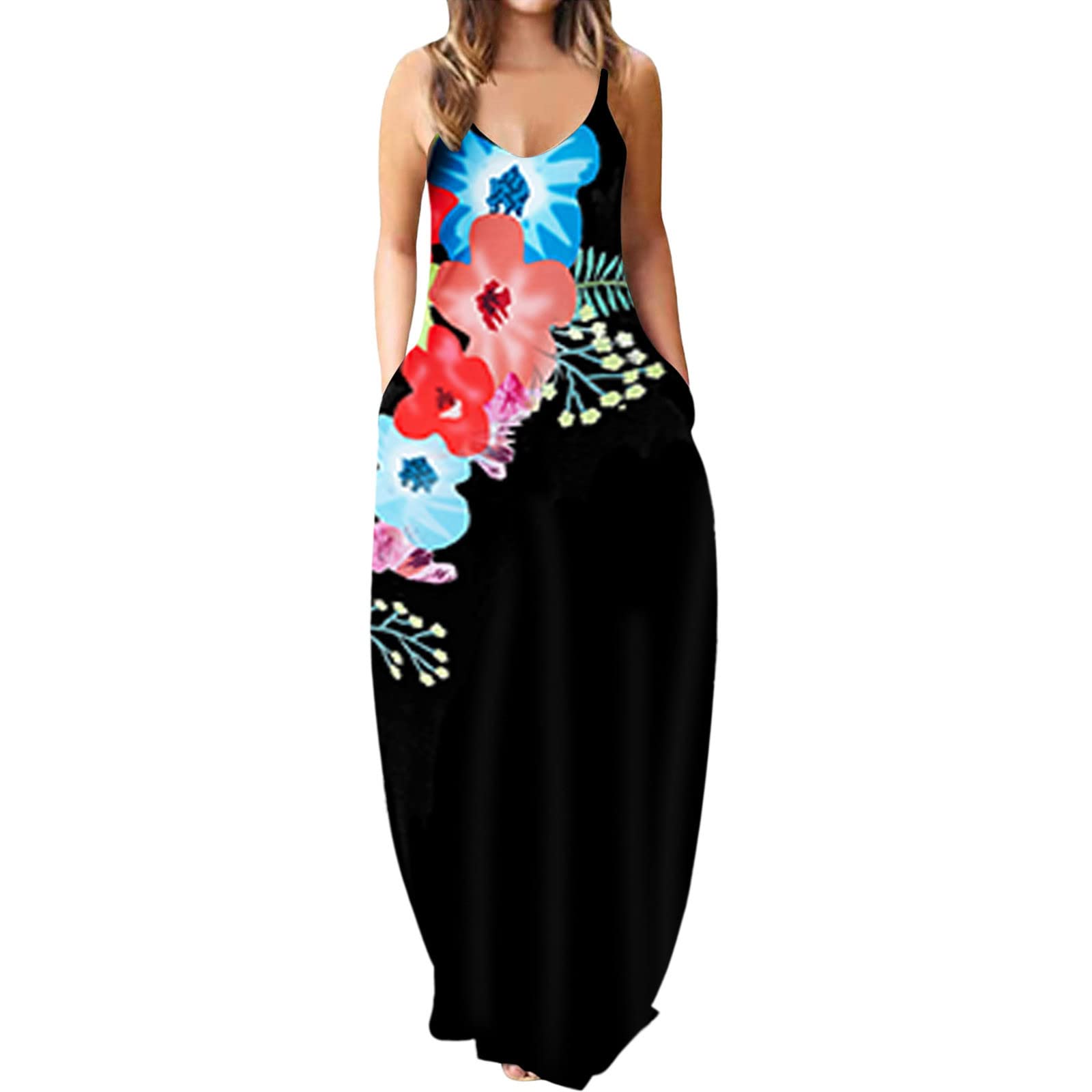 2023 Women's Summer Maxi Dress - Long Boho Print V-Neck Sleeveless Loose Beach Dress | Perfect for Vacation, Pool Party & Casual Outings
