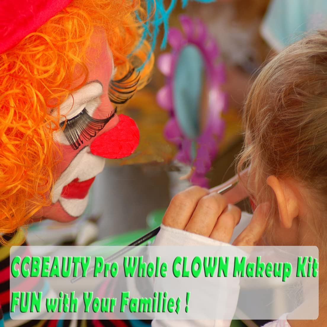 CCbeauty Professional Clown Makeup Kit - White, Black & Red Face Paint with 6 Wooden Brushes, Red Nose & Foundation Cream | Perfect for Joker Costume, Vampire Halloween & Cosplay Dress Up
