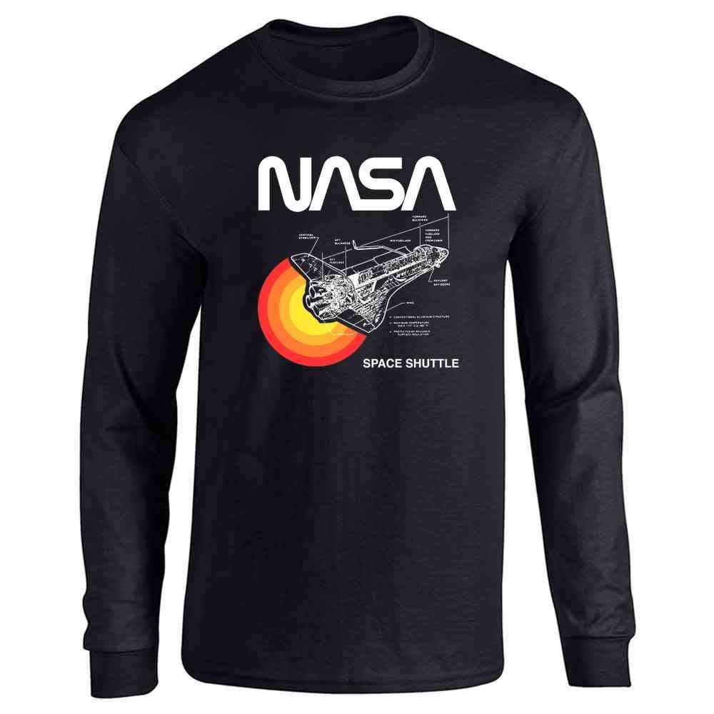 NASA Approved Space Shuttle Diagram Long Sleeve T-Shirt - Pop Threads Graphic Tee for Astronomy Lovers & Science Enthusiasts - Perfect for Casual Wear, Space Themed Events & STEM Education