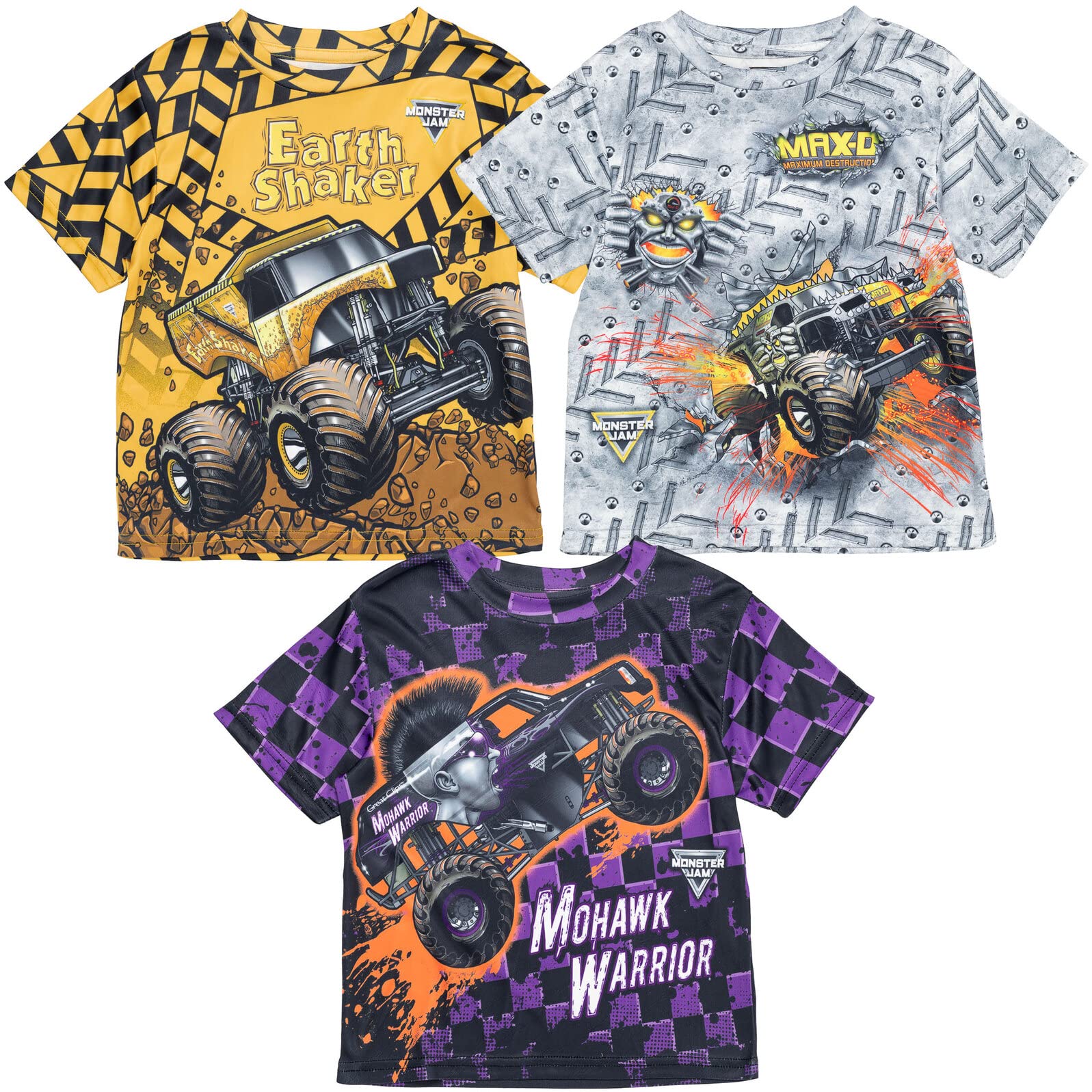 Monster Jam 3 Pack Boys T-Shirts - Grave Digger, El Toro Loco & Megalodon Designs for Toddler to Big Kid (2T-12) - Soft Cotton Playwear for School, Parties & Monster Truck Shows