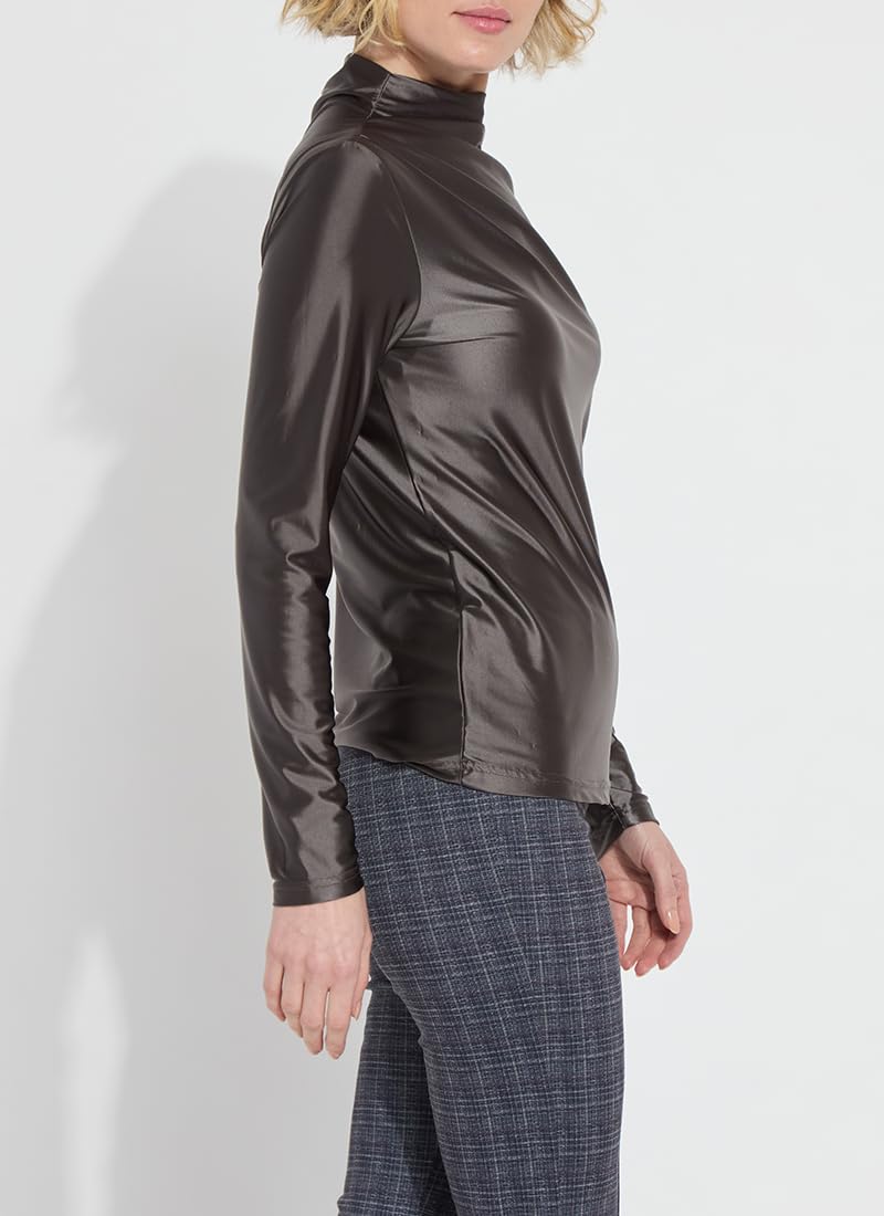 Lyssé Shalom Satin Shirt for Women - Elegant Long Sleeve Blouse & Asymmetrical Funnel Neck Top | Perfect for Office Wear, Evening Events & Special Occasions