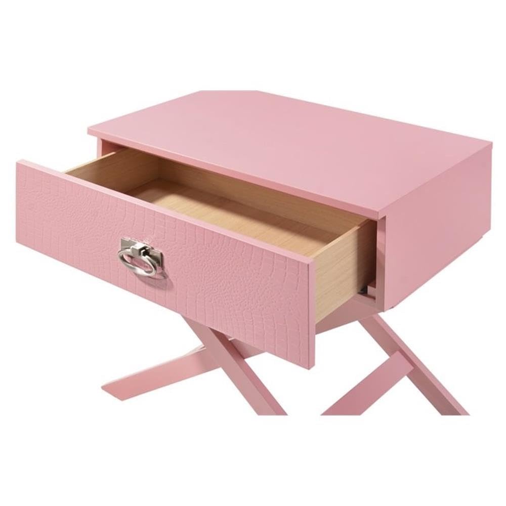 Glory Furniture Xavier Solid Wood 1-Drawer Nightstand in Pink - Modern Bedroom Side Table with Storage for Bedside Organization | Perfect for Home Decor, Guest Rooms & Small Spaces