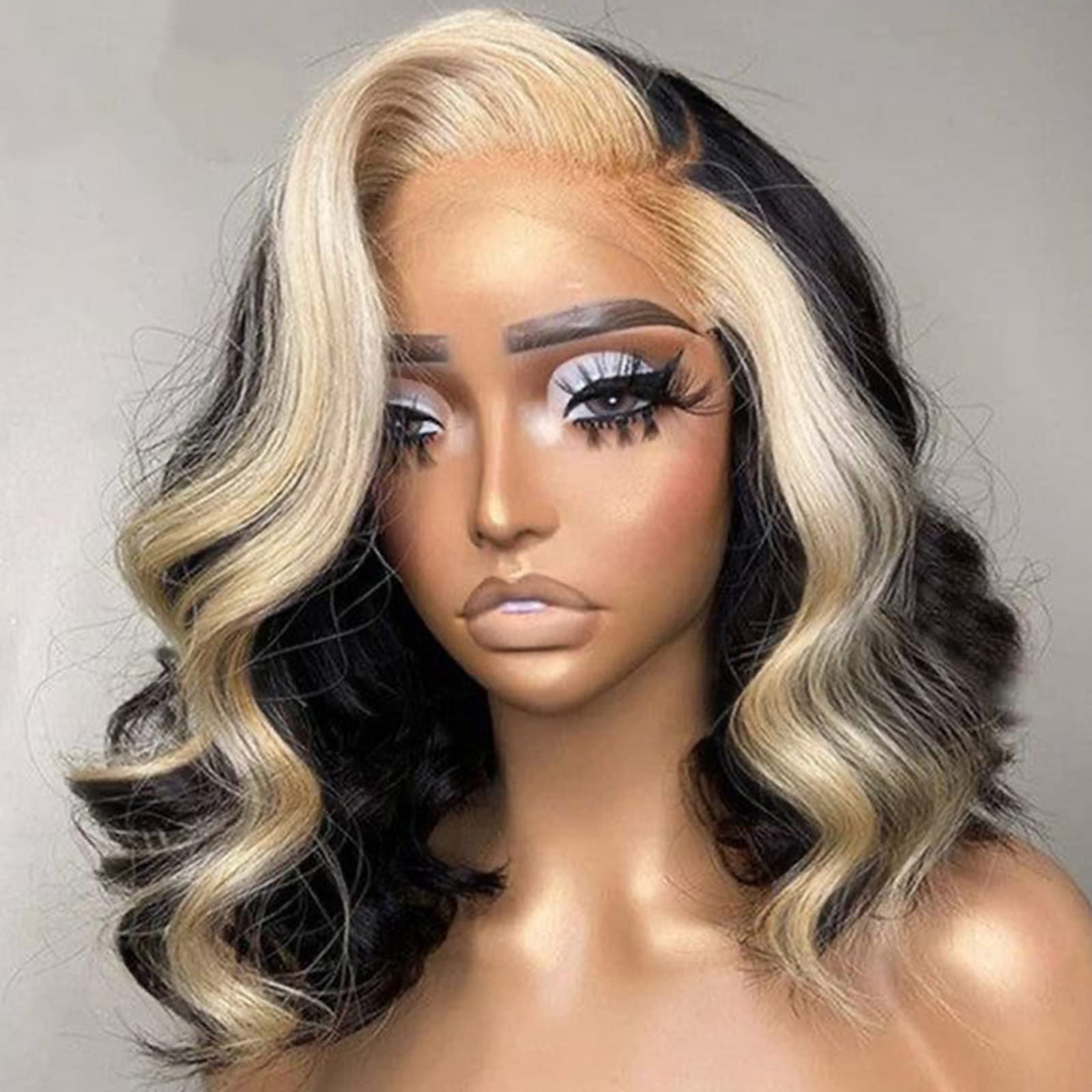 ANDRIA 13X4 HD Lace Front Wigs - Pre-Plucked Hairline, 16 Inches Body Wave Highlight Blonde Human Hair Wig | Glueless Lace Frontal with Baby Hair, 200% Density Short Bob Wig | Perfect for Daily Wear, Cosplay, and Special Occasions