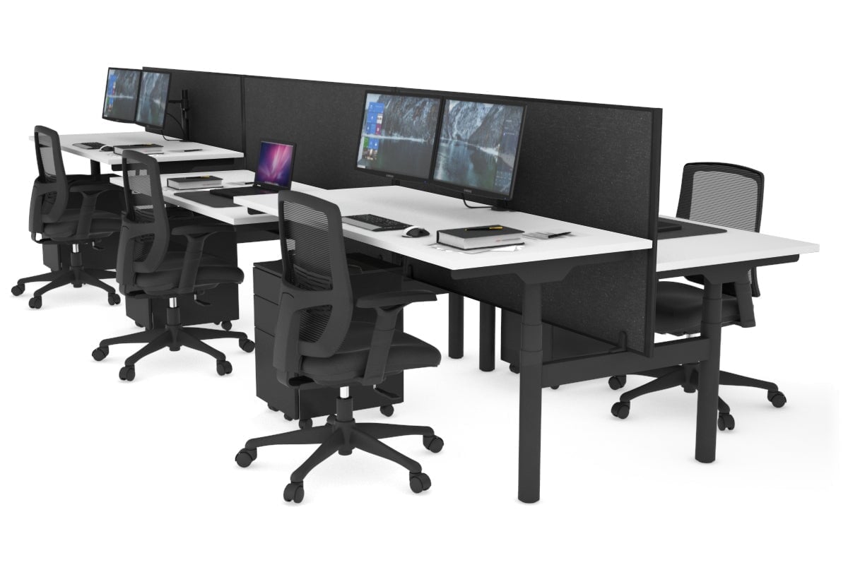 Flexi Premium Height Adjustable 6-Person Office Workbench - Black Frame [1400L x 700W] - Ideal for Collaborative Workspaces, Coworking Offices & Shared Workstations
