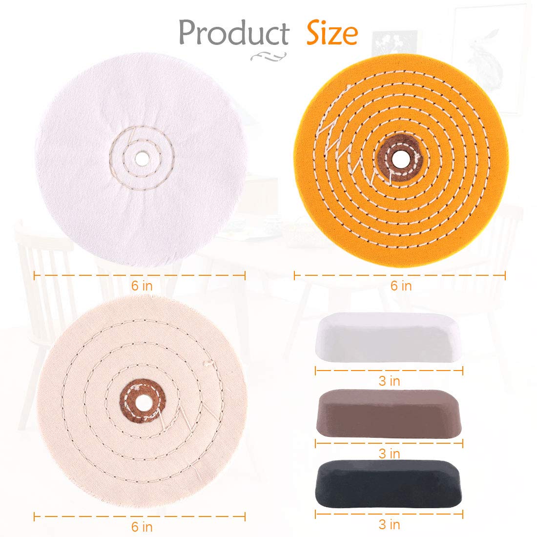 6 Piece Buffing and Polishing Kit - 6 Inch Buffing Wheels with 1/2