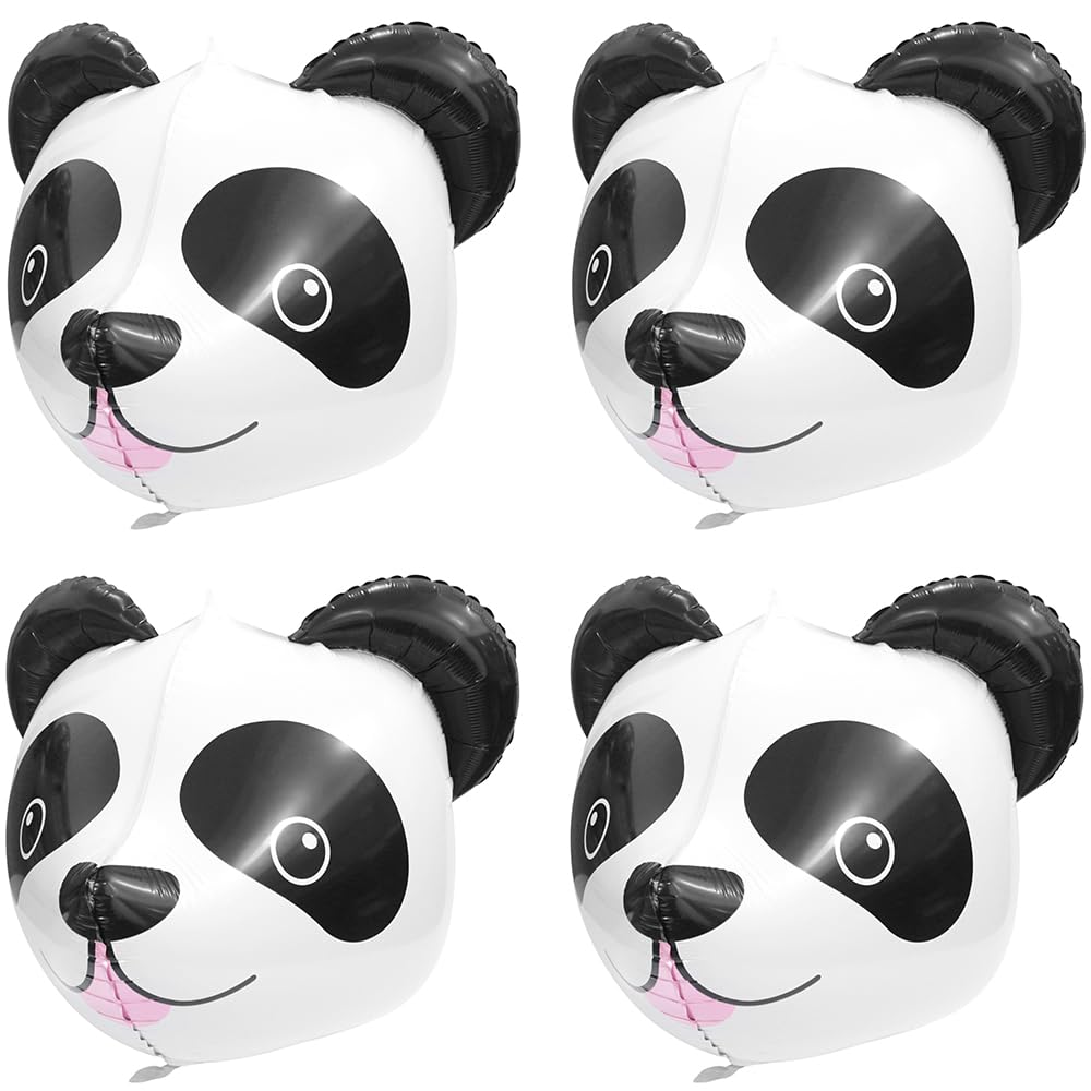 4 Pack Cartoon Panda Head Aluminum Balloons - Zoo Animals Panda Themed Party Supplies for Kids Birthday, Jungle Safari Baby Shower & Wedding Decorations - Perfect for Birthday Parties, Baby Showers, Gender Reveals and Themed Events